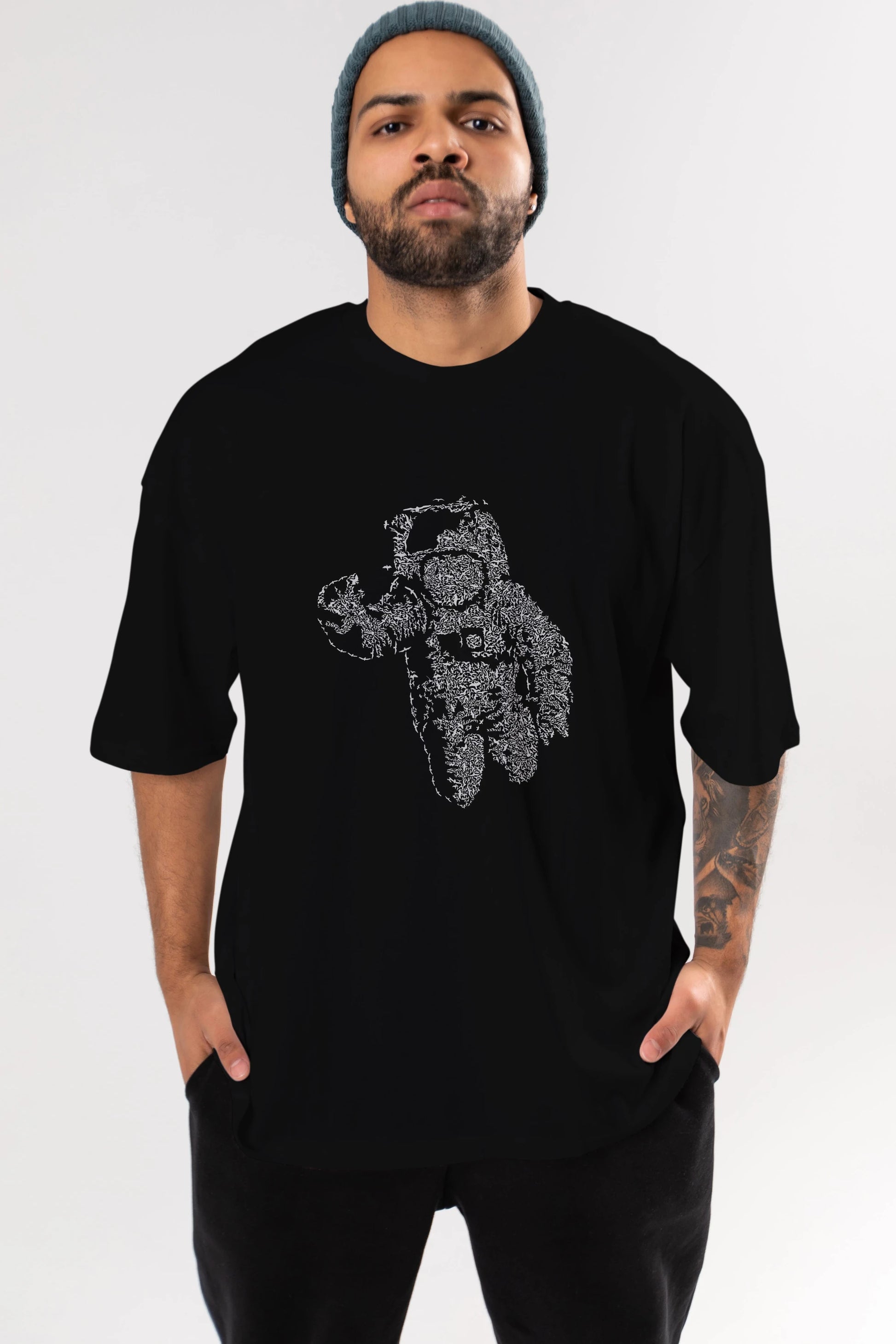 Flying Astronaut Ön Baskılı Oversize t-shirt %100 pamuk Erkek Kadın Unisex