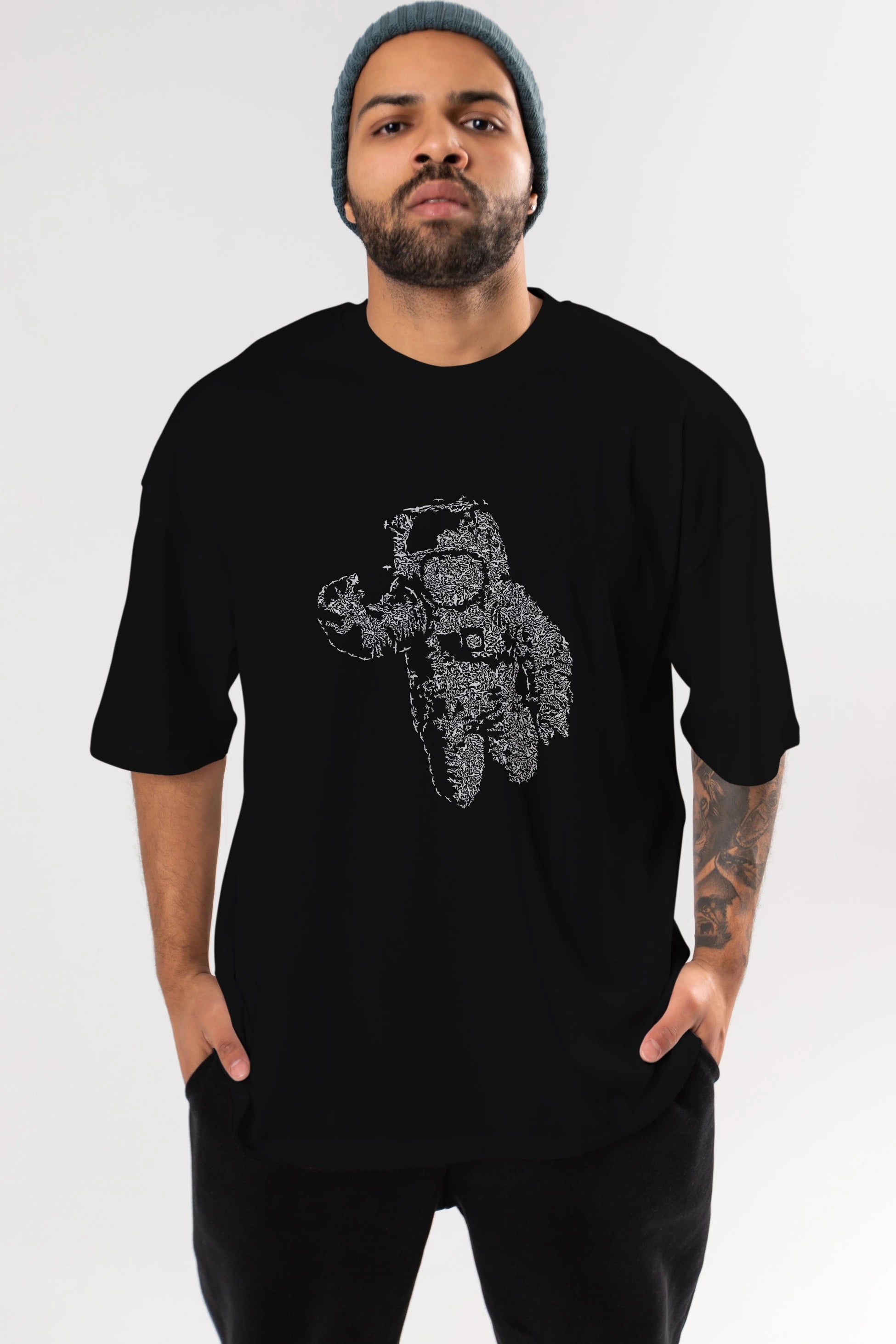Flying Astronaut Ön Baskılı Oversize t-shirt %100 pamuk Erkek Kadın Unisex