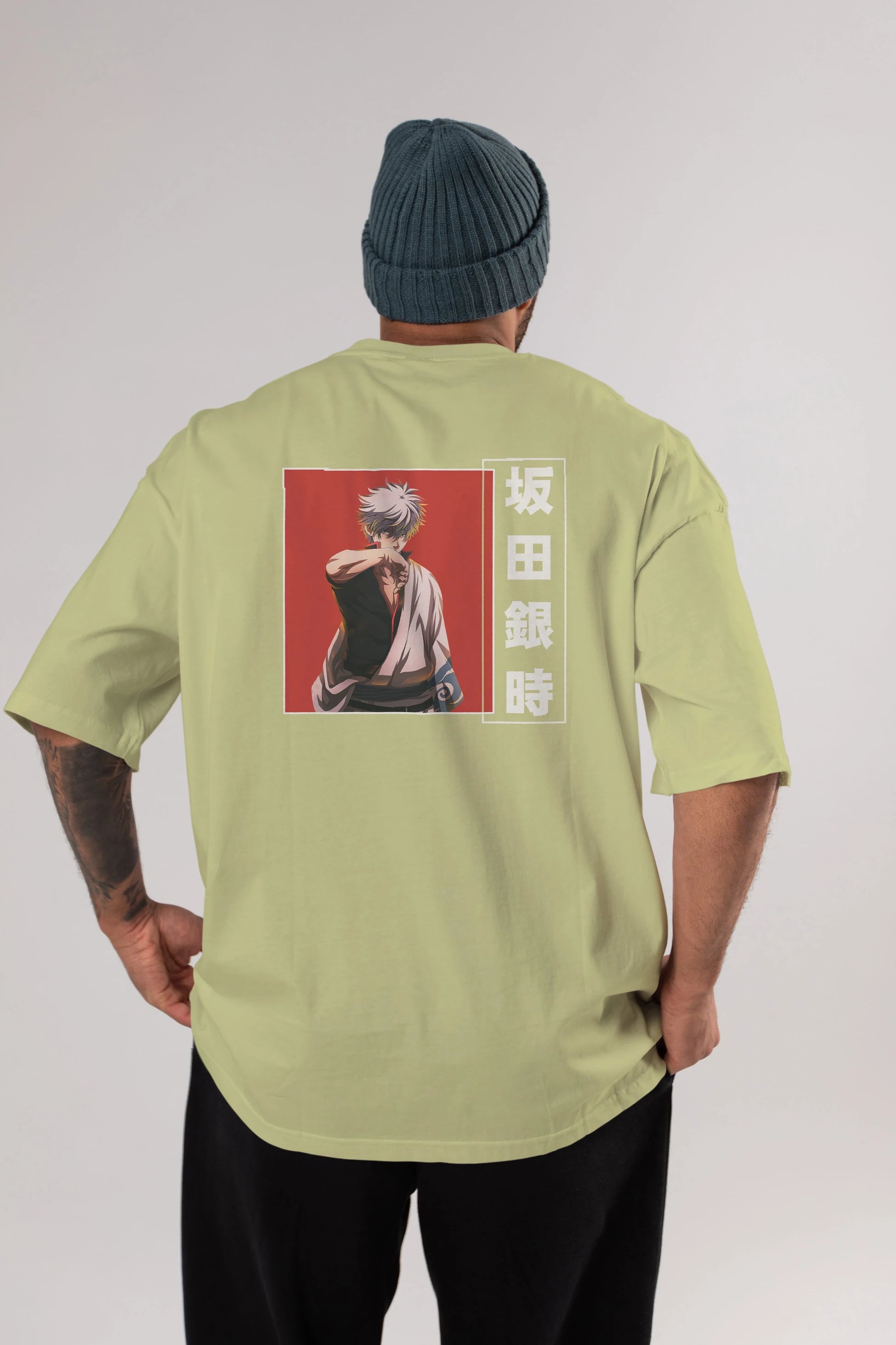 Gintoki Sakata GINTAMA 1 Anime Arka Baskılı Oversize t-shirt Erkek Kadın Unisex