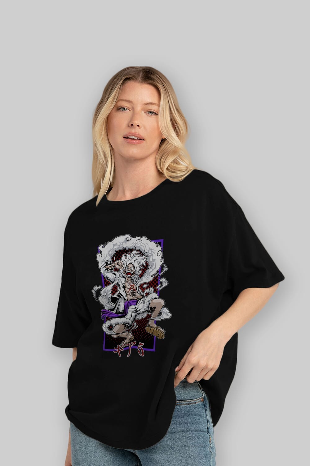 MONKEY D. LUFFY GEAR5 Anime Ön Baskılı Oversize t-shirt %100 pamuk Erkek Kadın Unisex