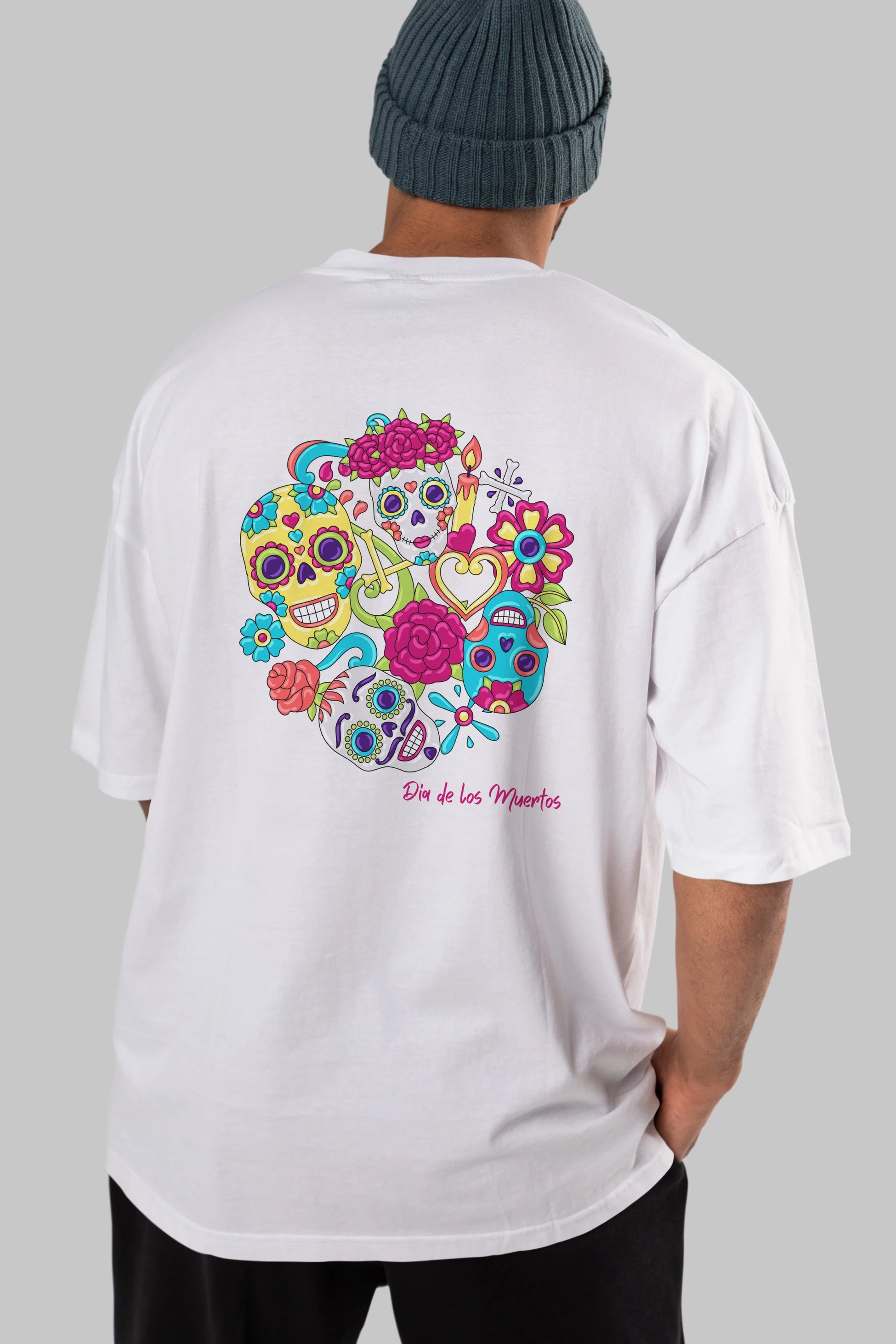 Dia de los Muertos Arka Baskılı Oversize t-shirt Erkek Kadın Unisex