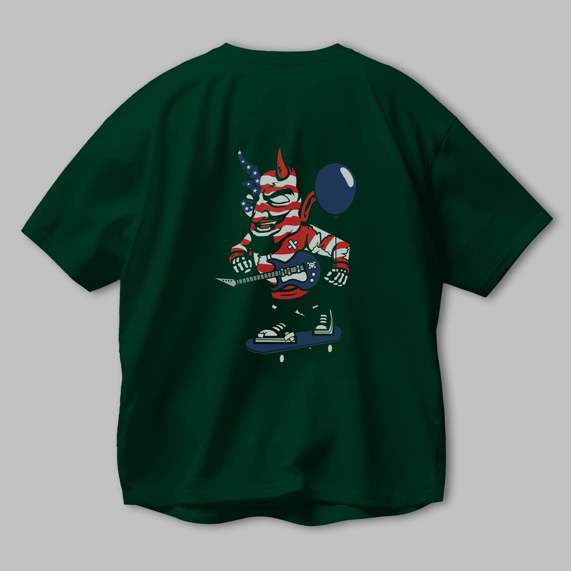 American Devil Skater Arka Baskılı Oversize t-shirt Erkek Kadın Unisex %100 Pamuk tişort