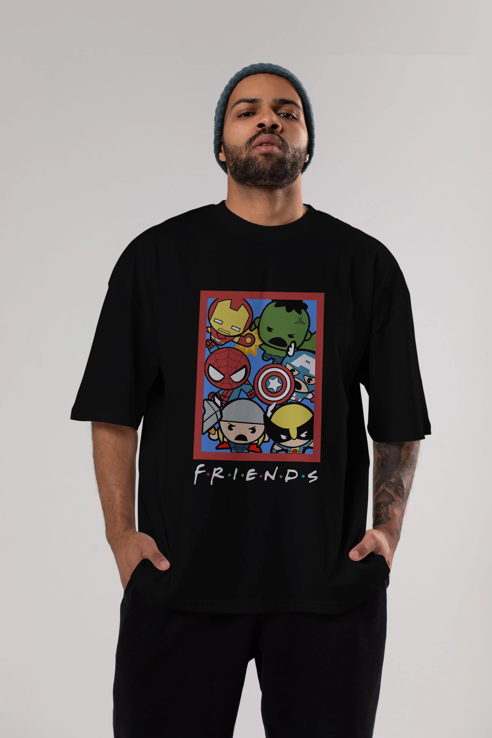 Friends Avenger Ön Baskılı Oversize t-shirt Erkek Kadın Unisex %100 Pamuk Bisiklet Yaka tişort