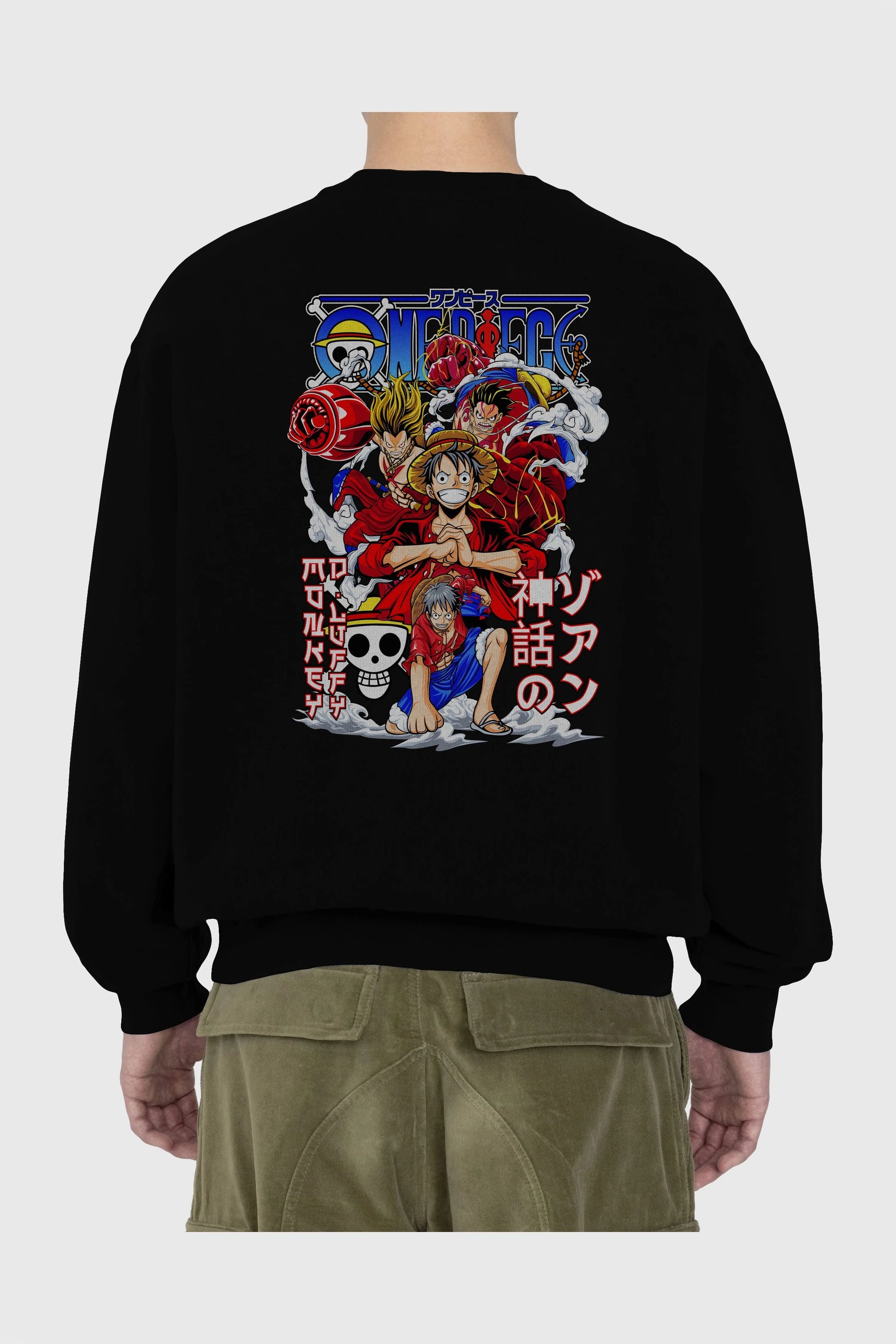 MONKEY D. LUFF-ONE PIECE 2 Anime Arka Baskılı Oversize Sweatshirt Erkek Kadın Unisex