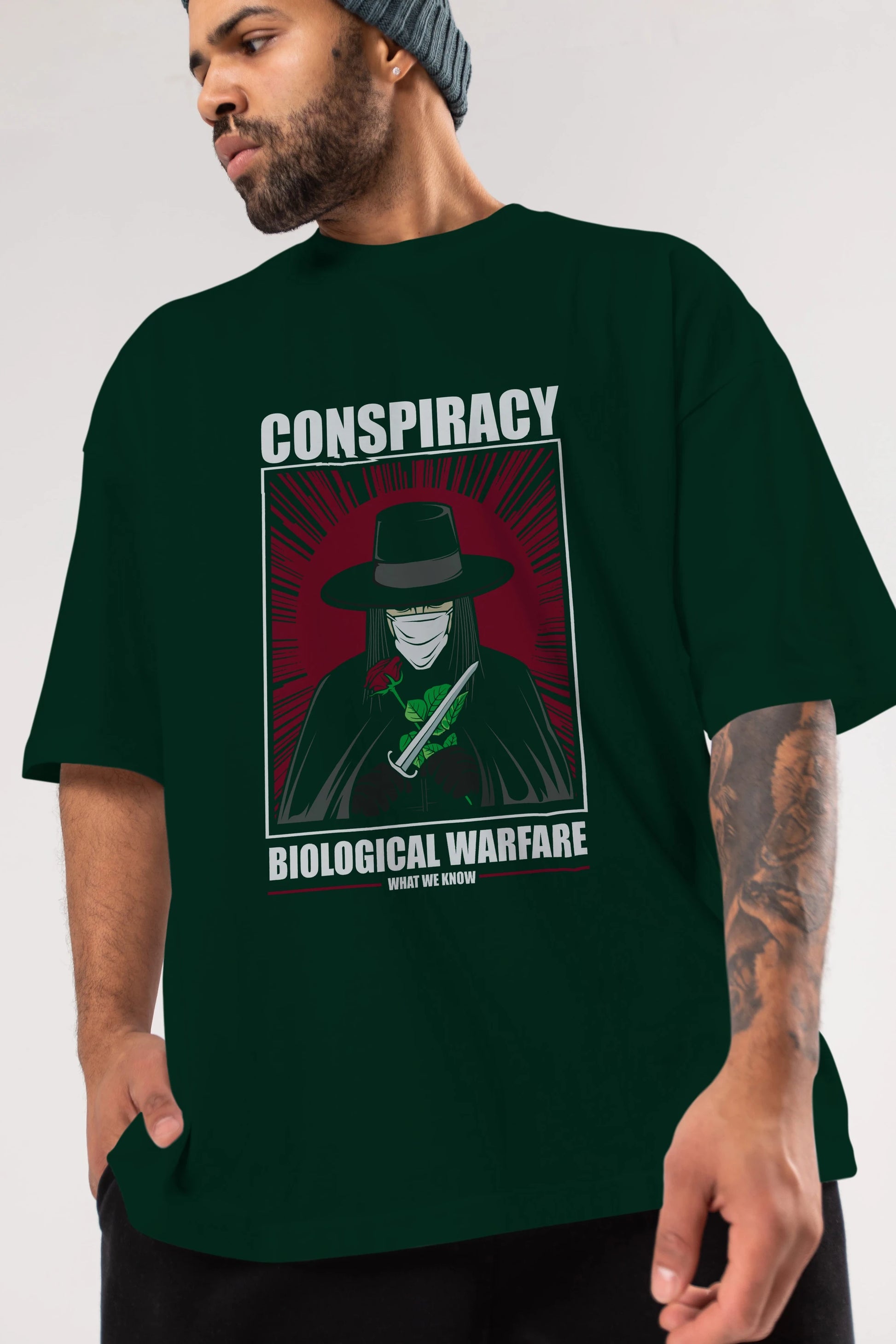 Vendetta Masker Ön Baskılı Oversize t-shirt Erkek Kadın Unisex %100 Pamuk tişort