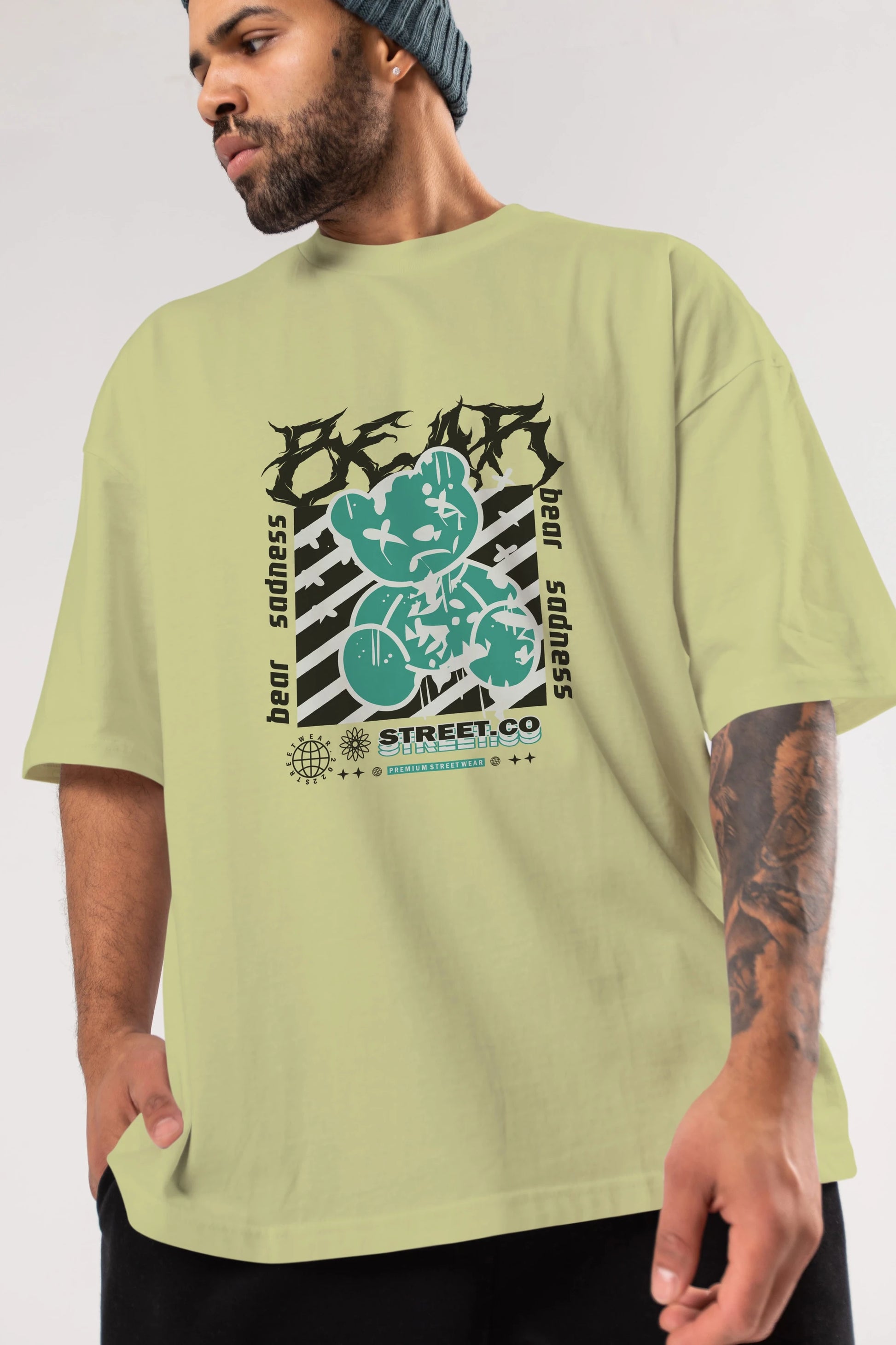 Bear Sadness Ön Baskılı Oversize t-shirt Erkek Kadın Unisex