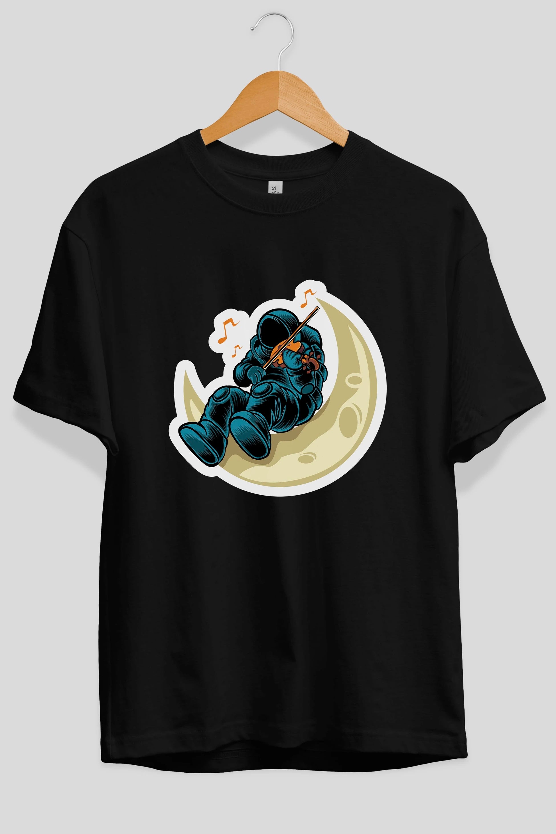 Playing Vionist in Space Sticker Ön Baskılı Oversize t-shirt Erkek Kadın Unisex