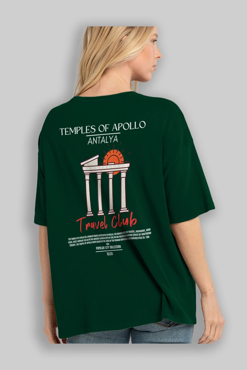 Temples Of Apollo Antalya Arka Baskılı Oversize t-shirt Erkek Kadın Pamuk Bisiklet Yaka tişort