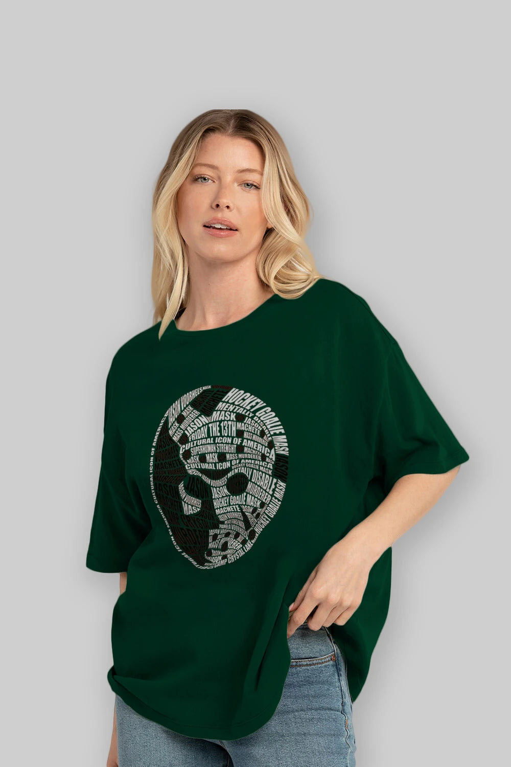 Jason Voorhees Calligram Ön Baskılı Oversize t-shirt %100 pamuk Erkek Kadın Unisex