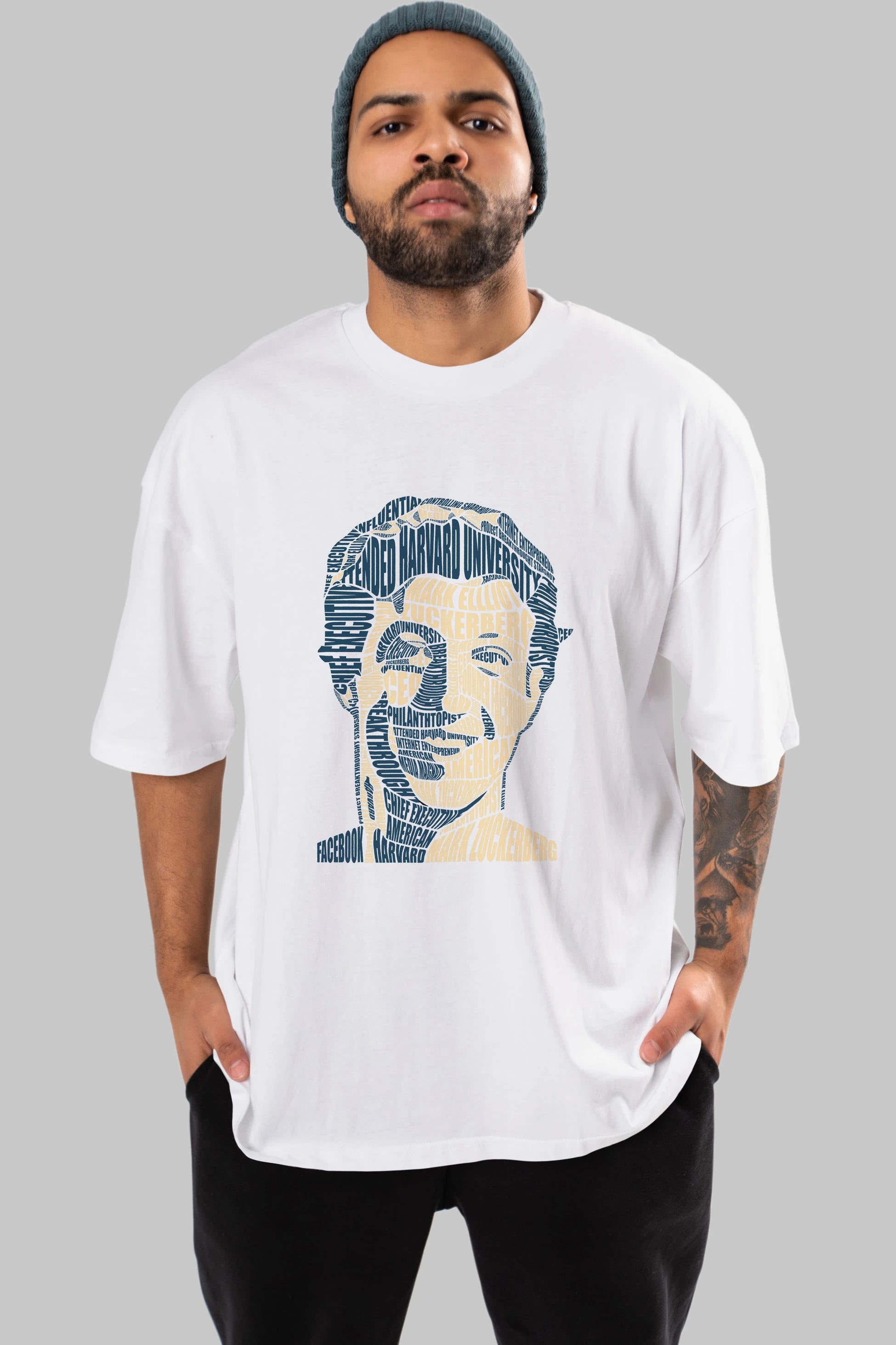 Mark Zuckerberg Calligram Ön Baskılı Oversize t-shirt %100 pamuk Erkek Kadın Unisex