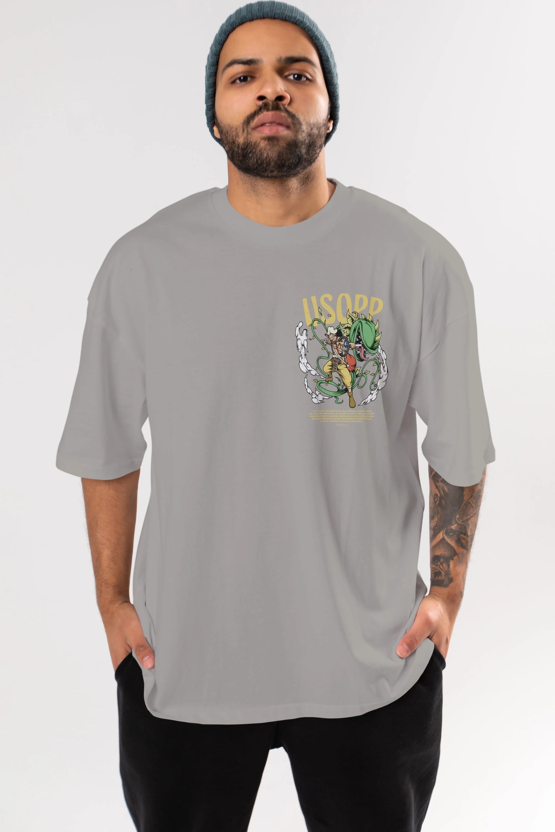 Usopp Ön Sol Baskılı Oversize t-shirt Erkek Kadın Unisex %100 Pamuk Bisiklet Yaka tişort