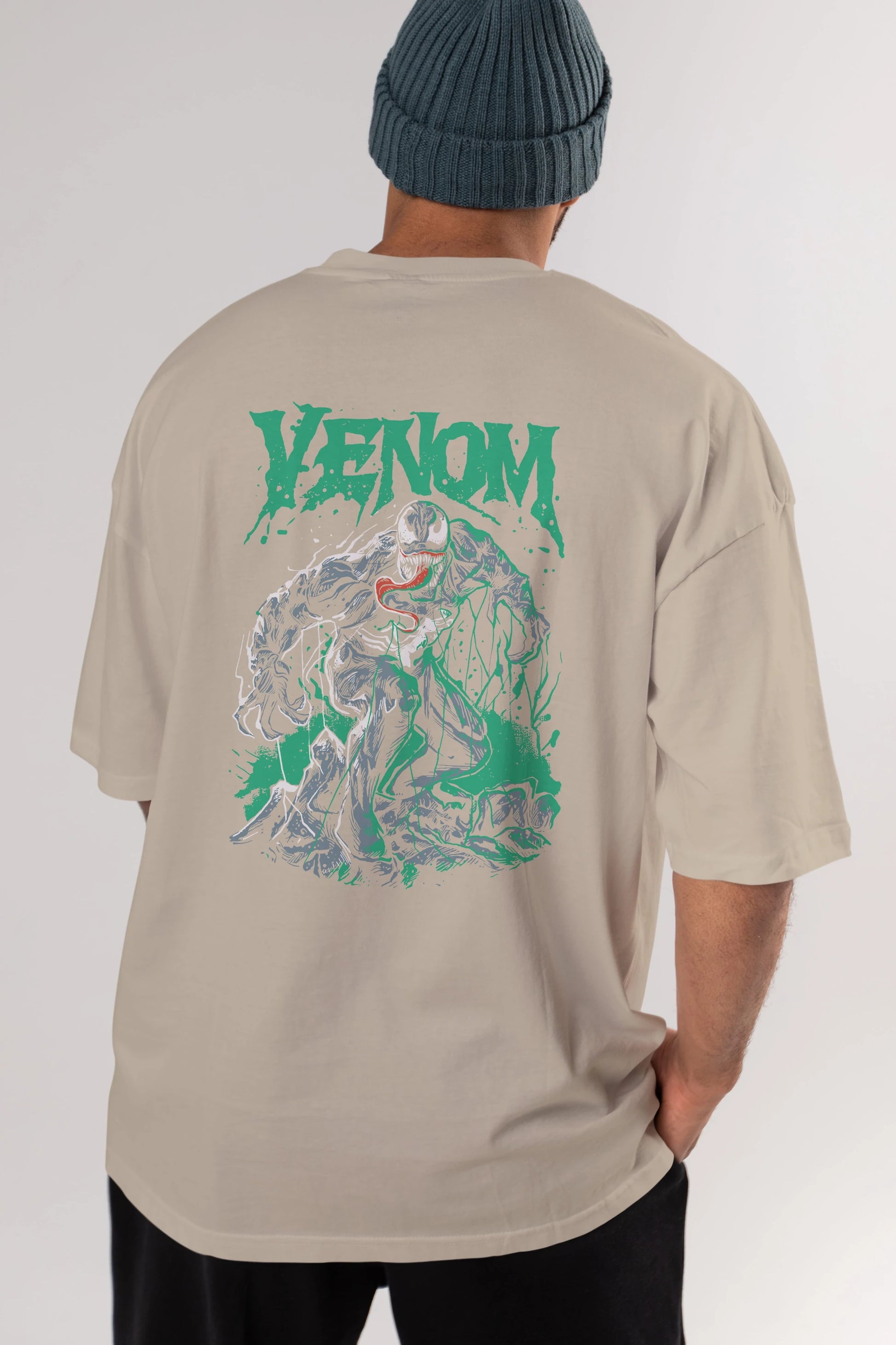 Venom (3) Arka Baskılı Oversize t-shirt Erkek Kadın Unisex %100 Pamuk Bisiklet Yaka tişort