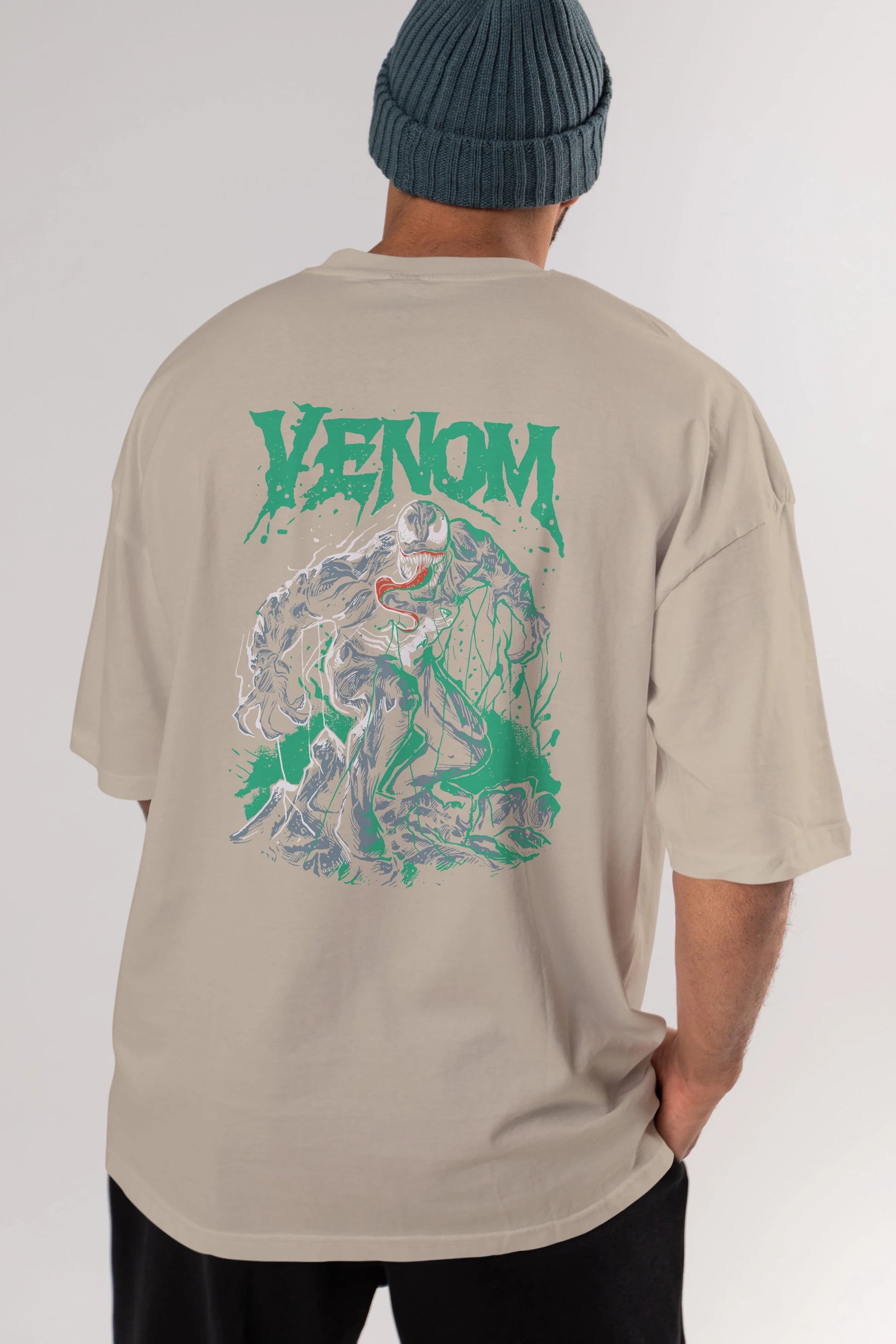 Venom (3) Arka Baskılı Oversize t-shirt Erkek Kadın Unisex %100 Pamuk Bisiklet Yaka tişort