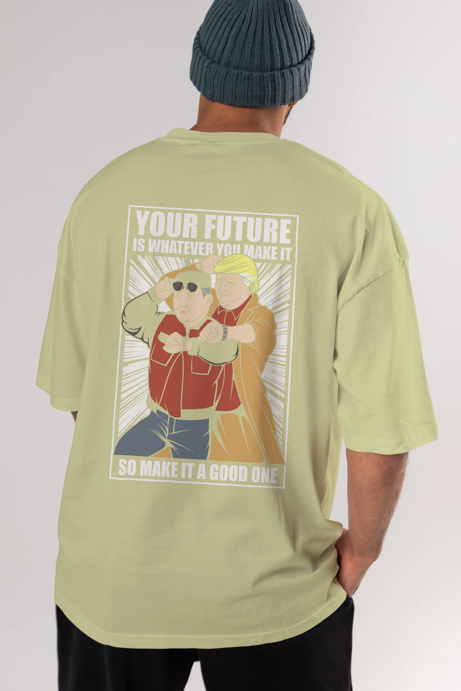 Back To The Future Jong Un Trump Arka Baskılı Oversize t-shirt Erkek Kadın Unisex %100 Pamuk tişort