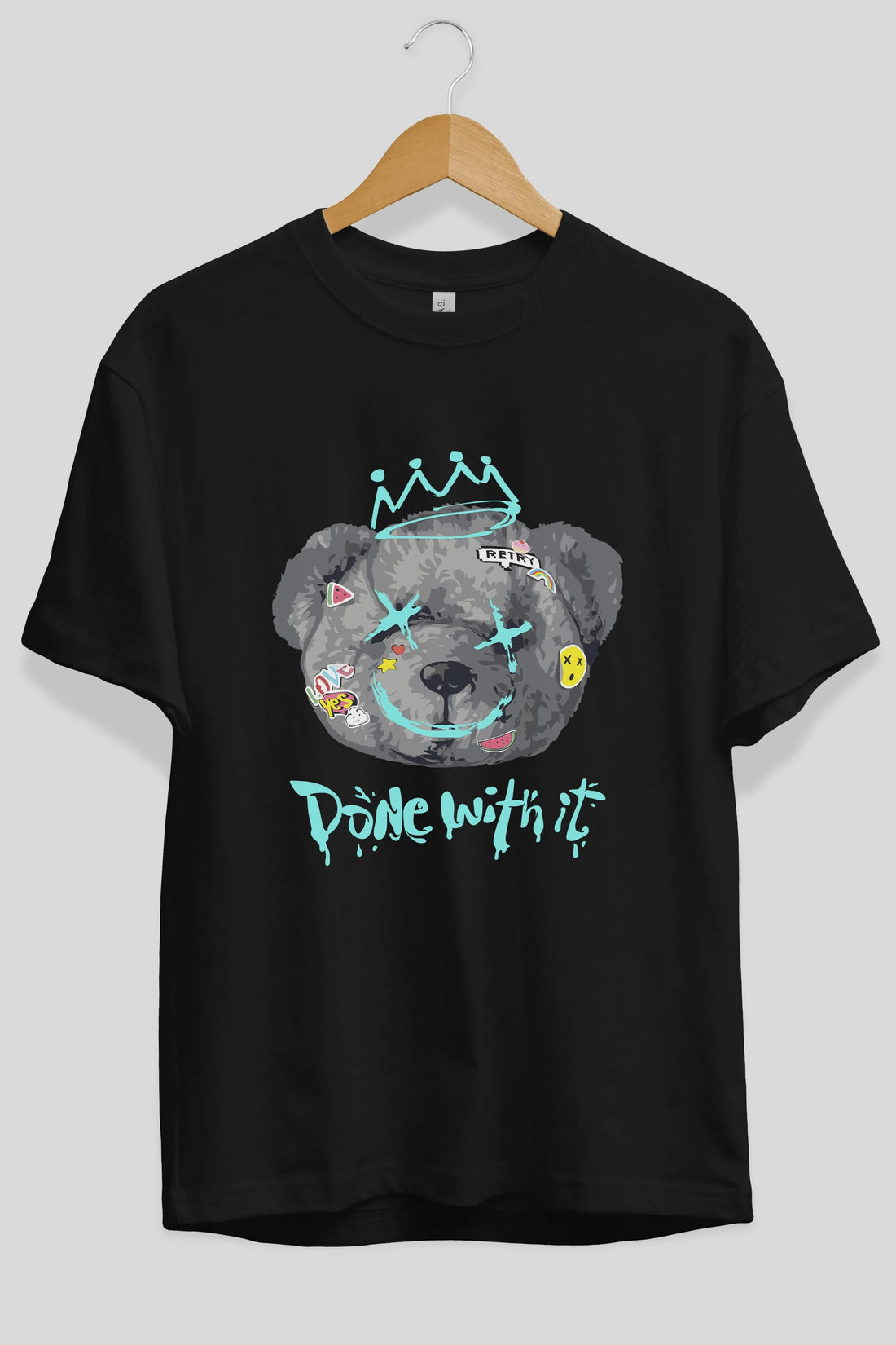Done With it Bear Ön Baskılı Oversize t-shirt Erkek Kadın Unisex