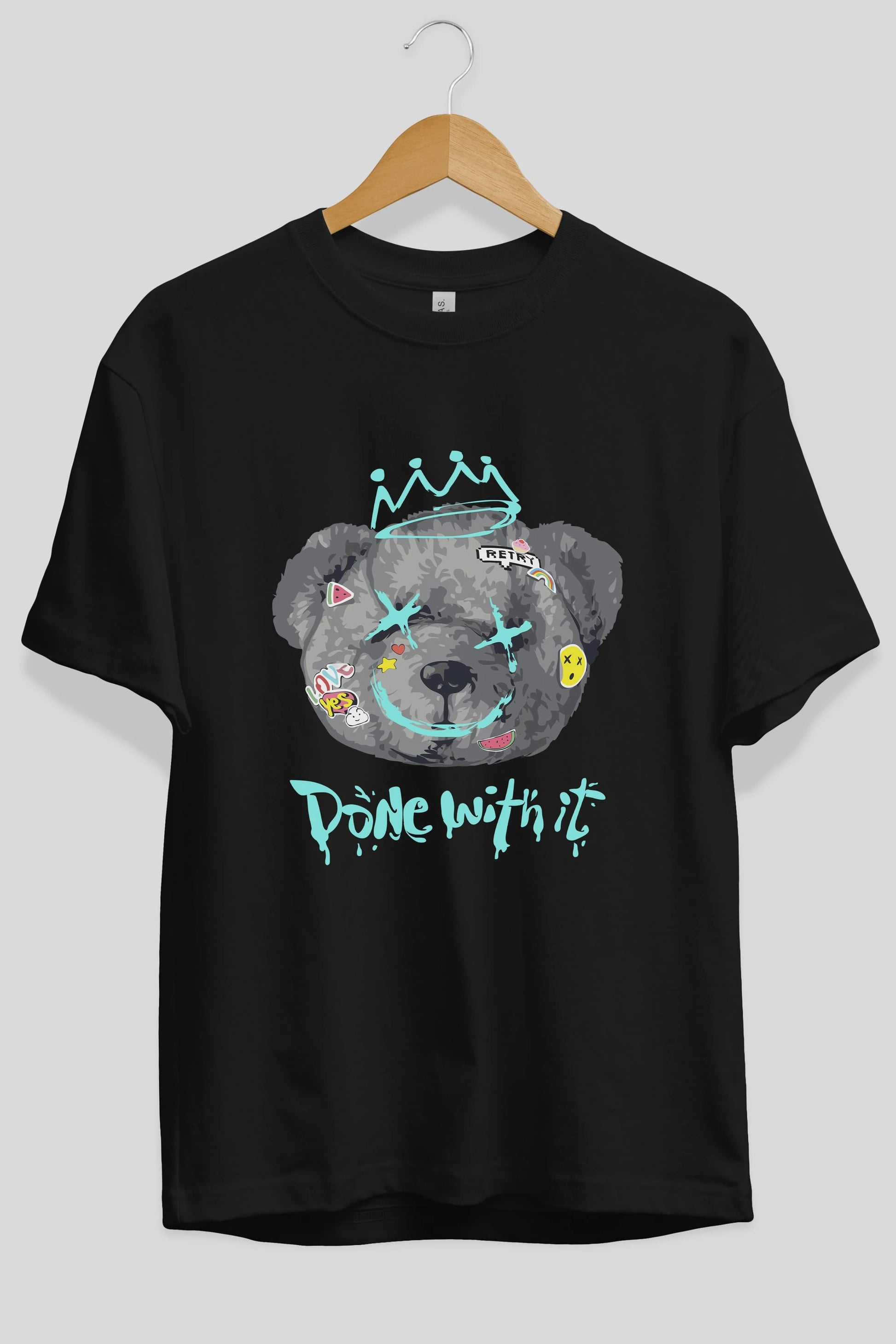 Done With it Bear Ön Baskılı Oversize t-shirt Erkek Kadın Unisex