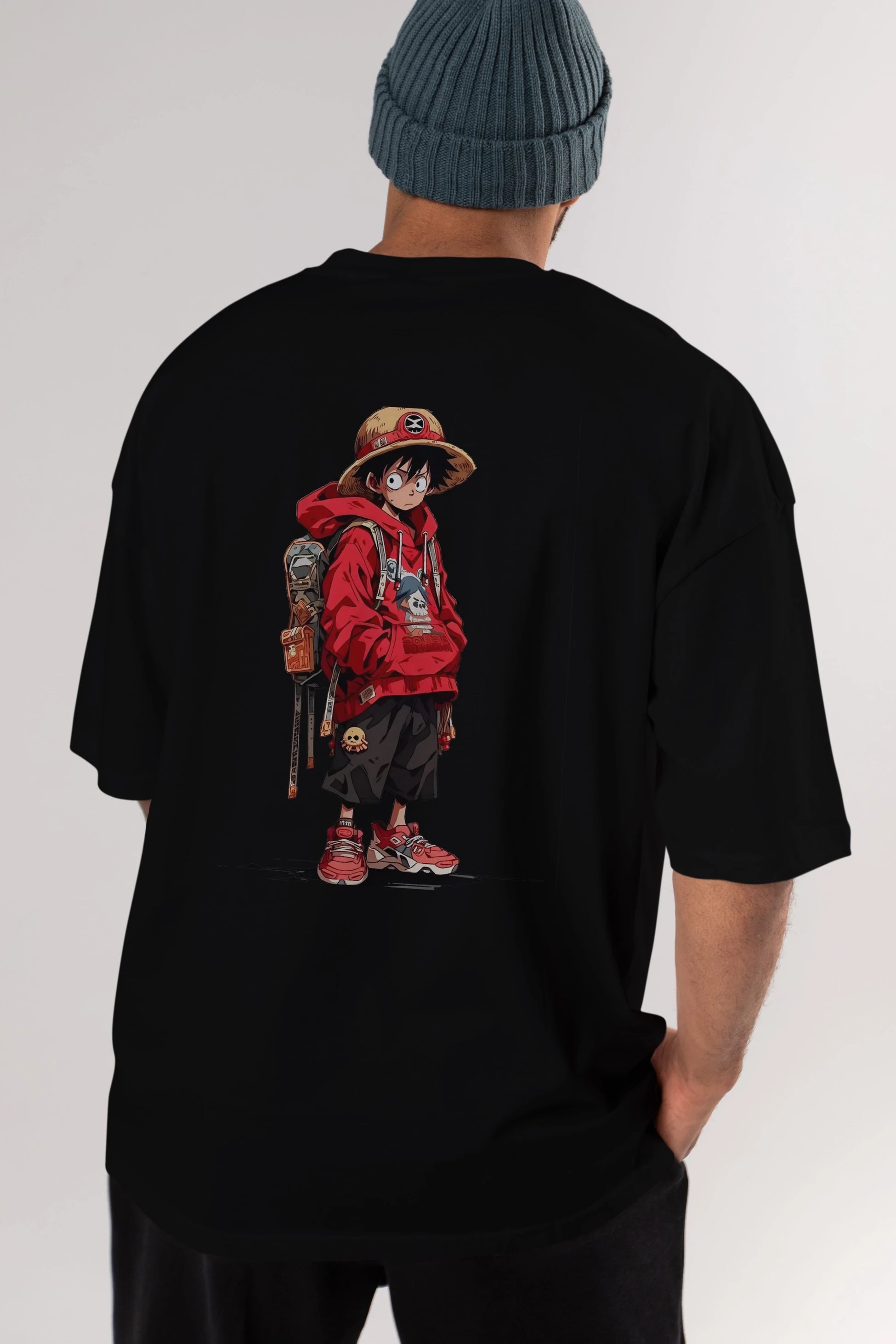 One Piece Arka Baskılı Oversize t-shirt Erkek Kadın Unisex %100 Pamuk Bisiklet Yaka tişort