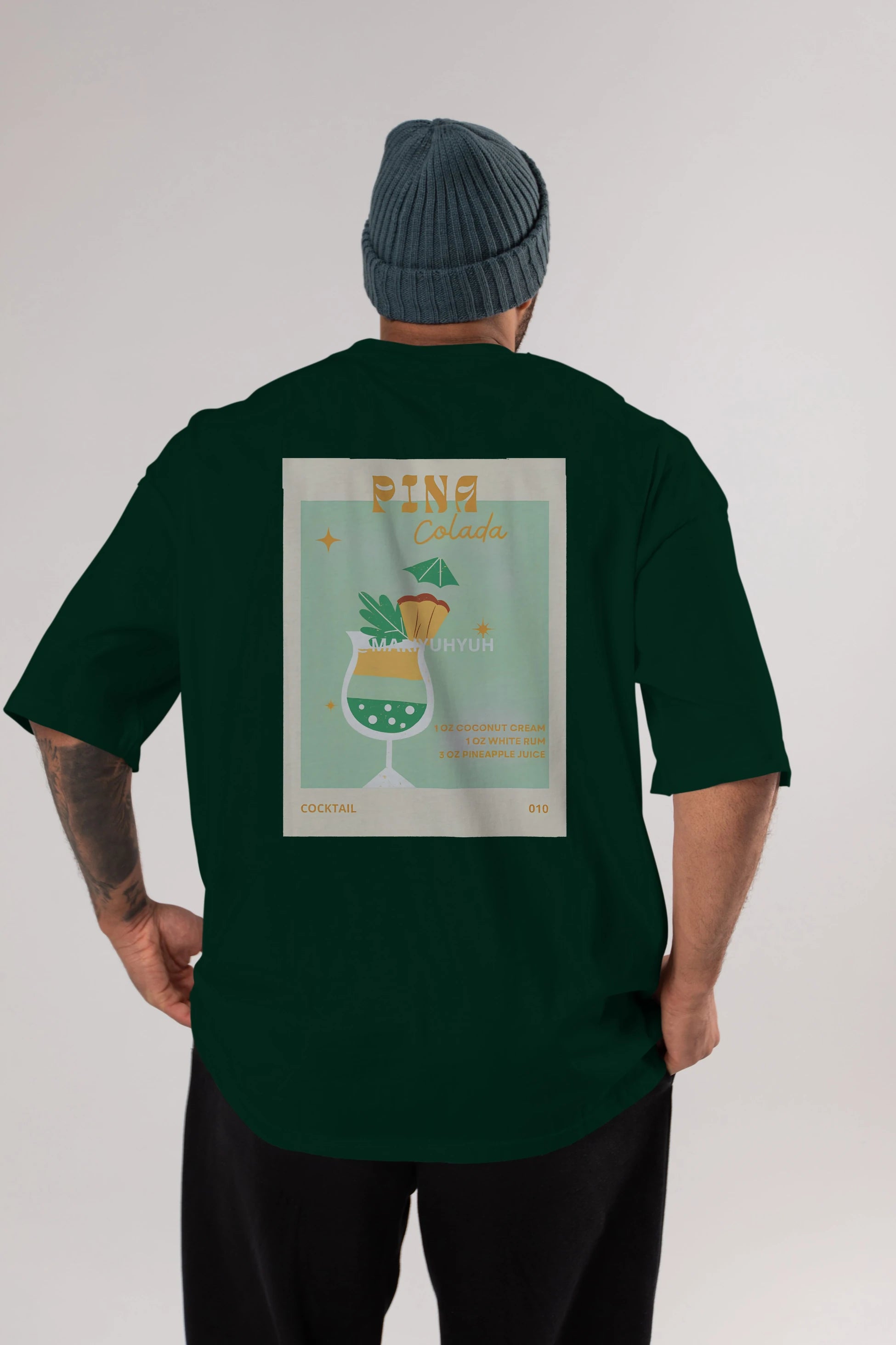 Pina Colada Arka Baskılı Oversize t-shirt Erkek Kadın Unisex %100 Pamuk Bisiklet Yaka tişort