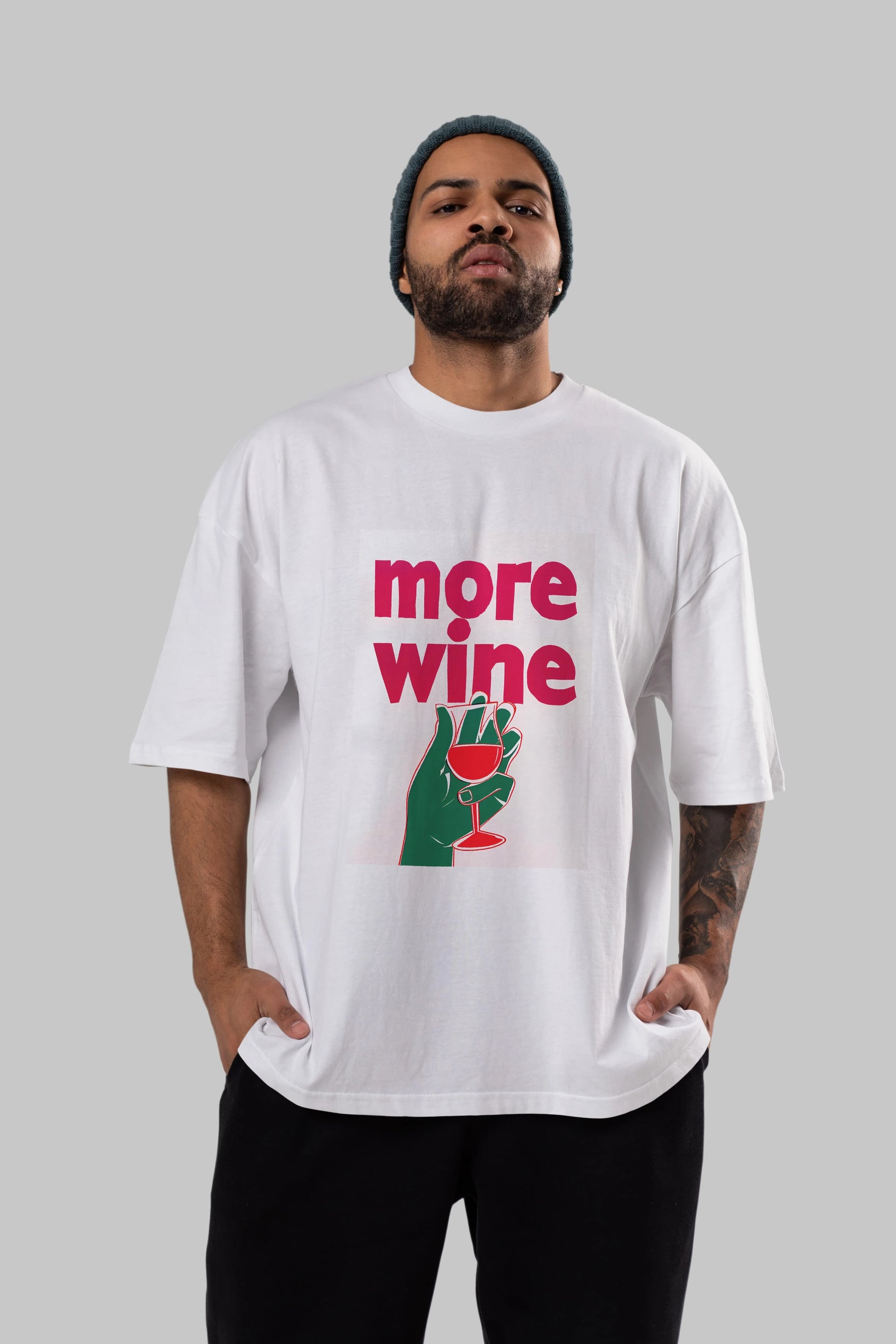 More Wine 3 Ön Baskılı Oversize t-shirt Erkek Kadın Unisex %100 Pamuk Bisiklet Yaka tişort