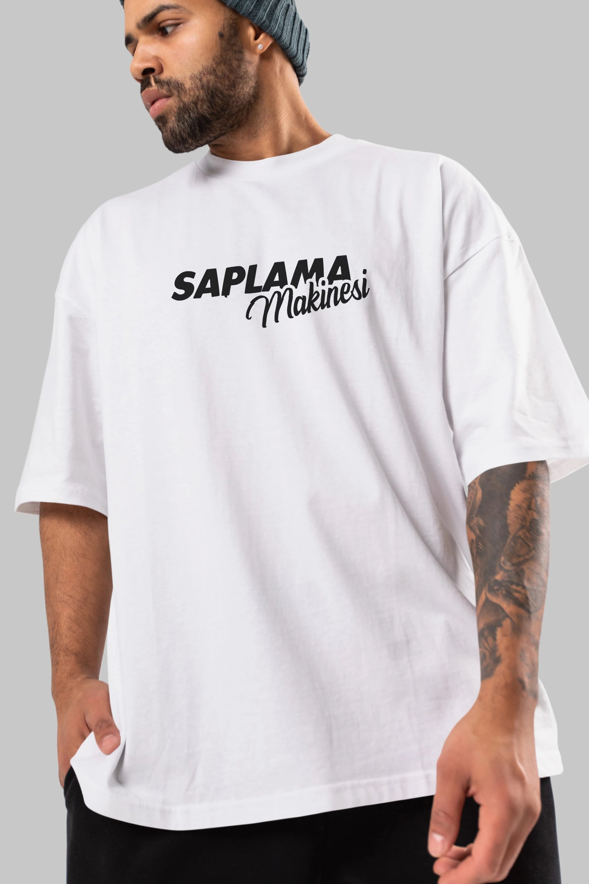 Saplama Makinesi Ön Baskılı Oversize t-shirt %100 pamuk Erkek Kadın Unisex