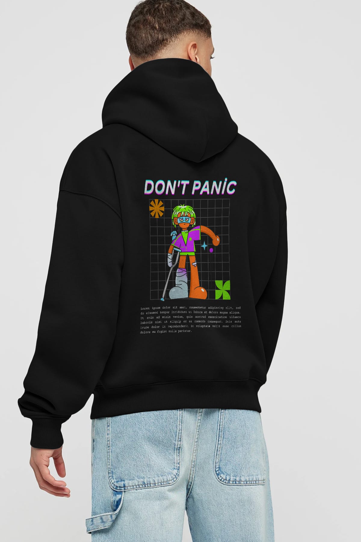 Dont Panic Yazılı Arka Baskılı Oversize Hoodie Kapüşonlu Sweatshirt Erkek Kadın Unisex