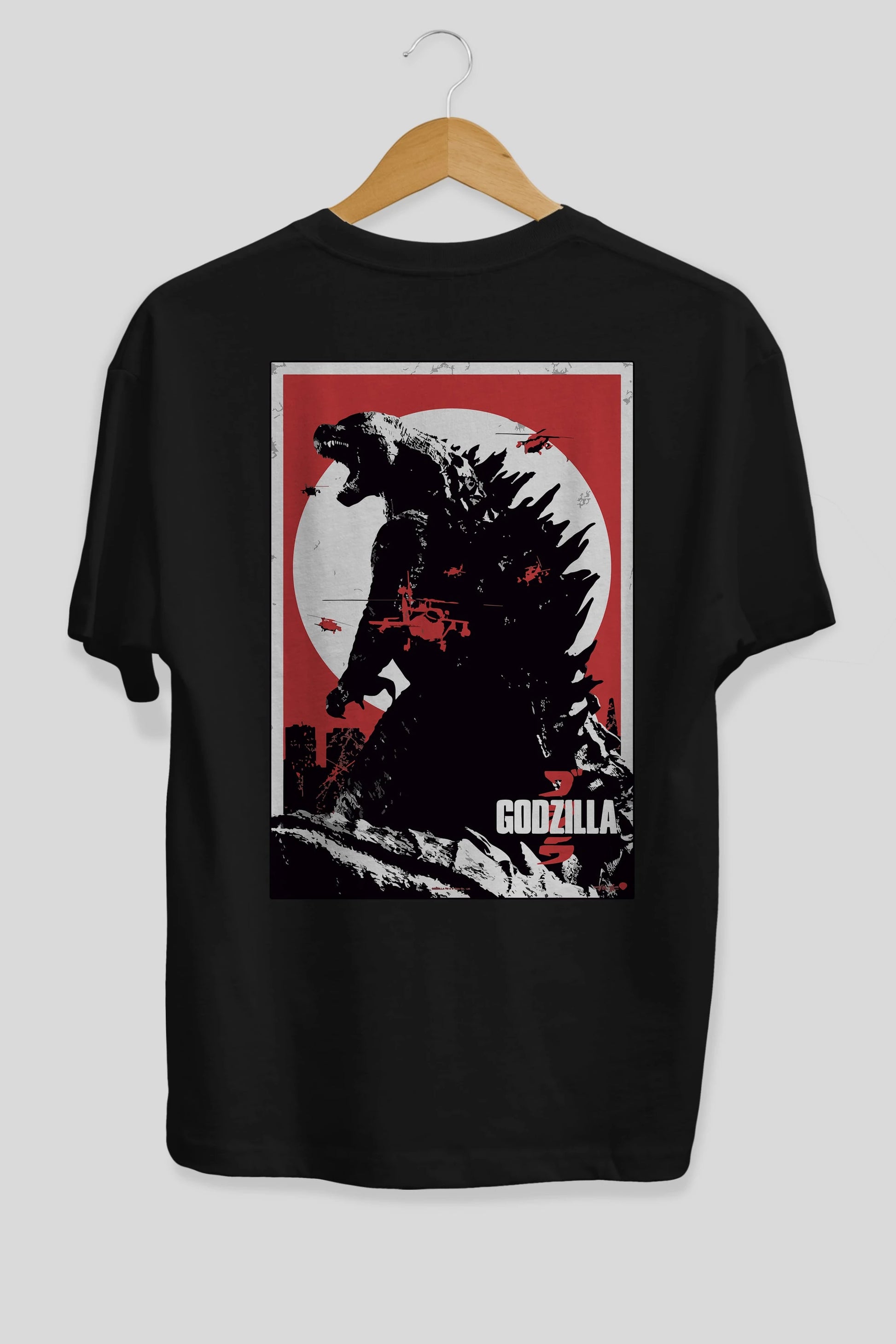Godzilla (2) Arka Baskılı Oversize t-shirt Erkek Kadın Unisex %100 Pamuk Bisiklet Yaka tişort