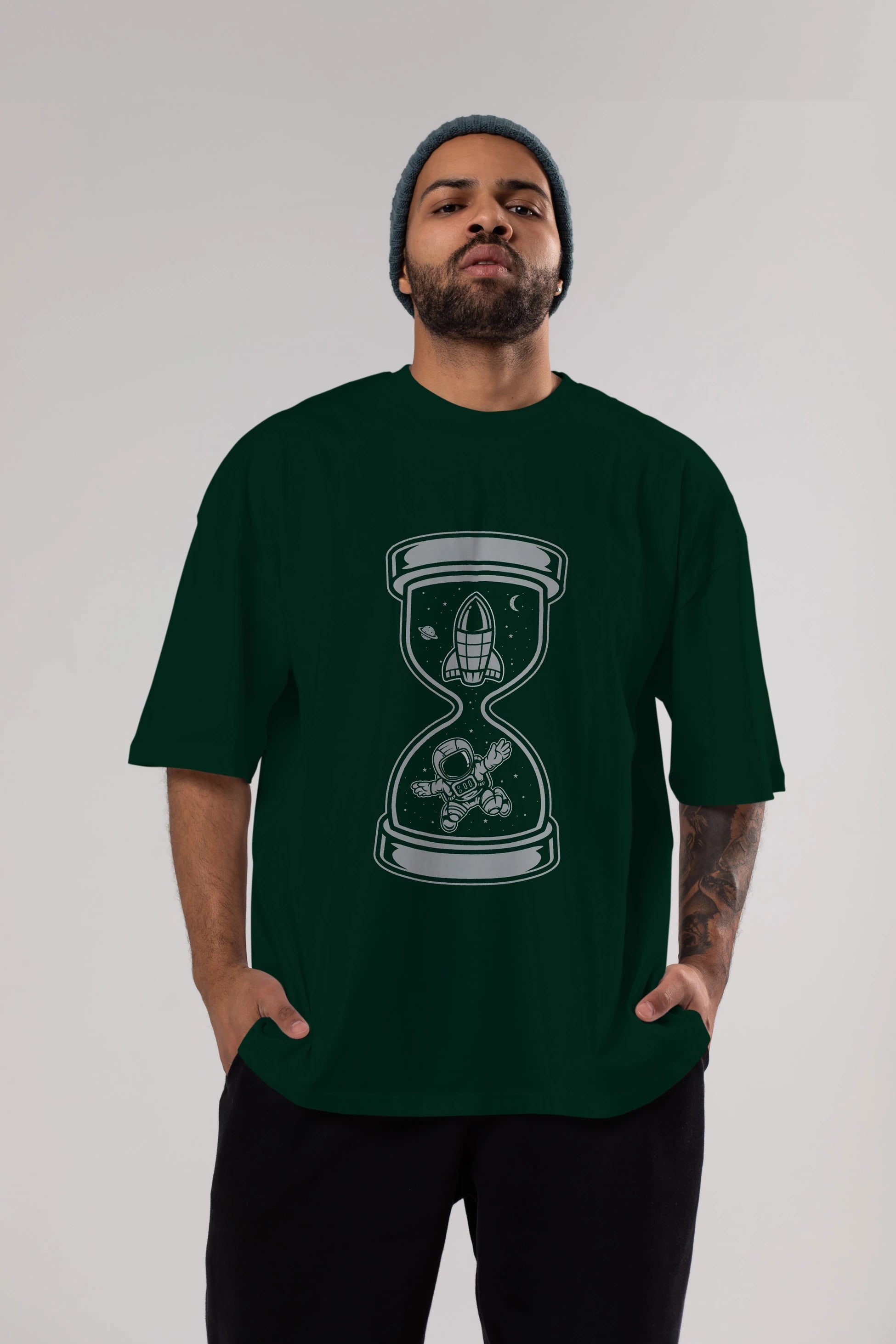 Astronaut Time Ön Baskılı Oversize t-shirt Erkek Kadın Unisex