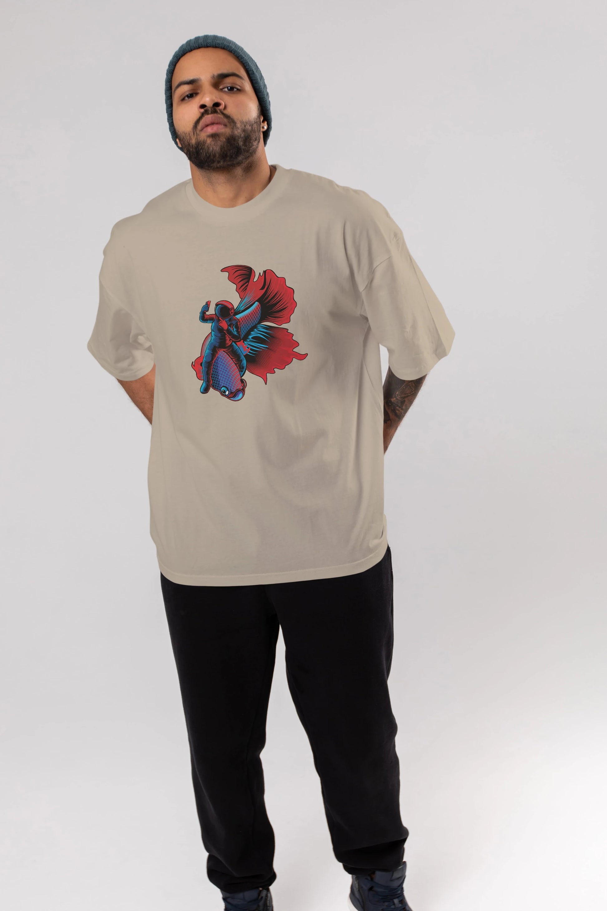 Astrofish selfie Ön Baskılı Oversize t-shirt Erkek Kadın Unisex