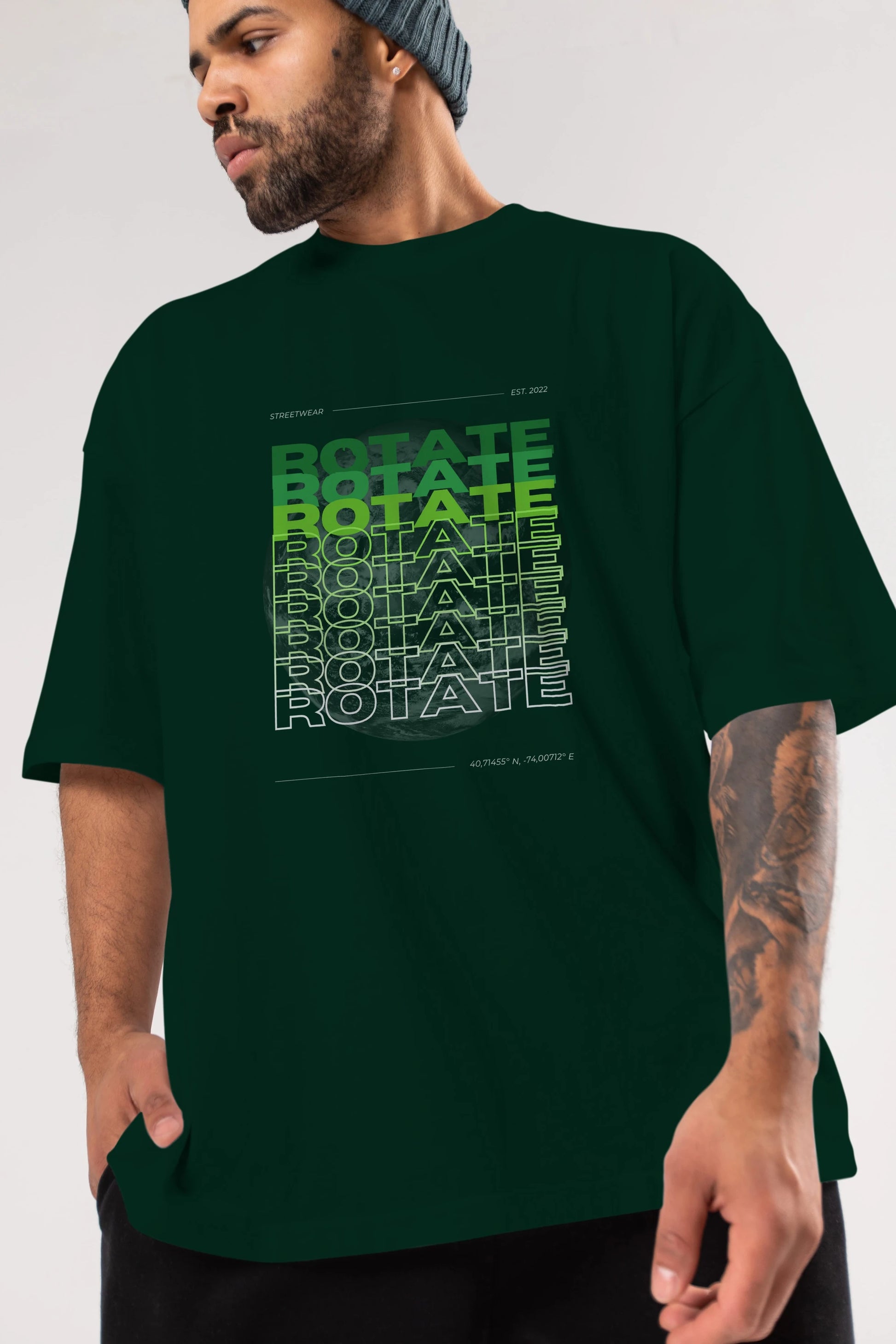 Rotate Yazılı Ön Baskılı Oversize t-shirt Erkek Kadın Unisex