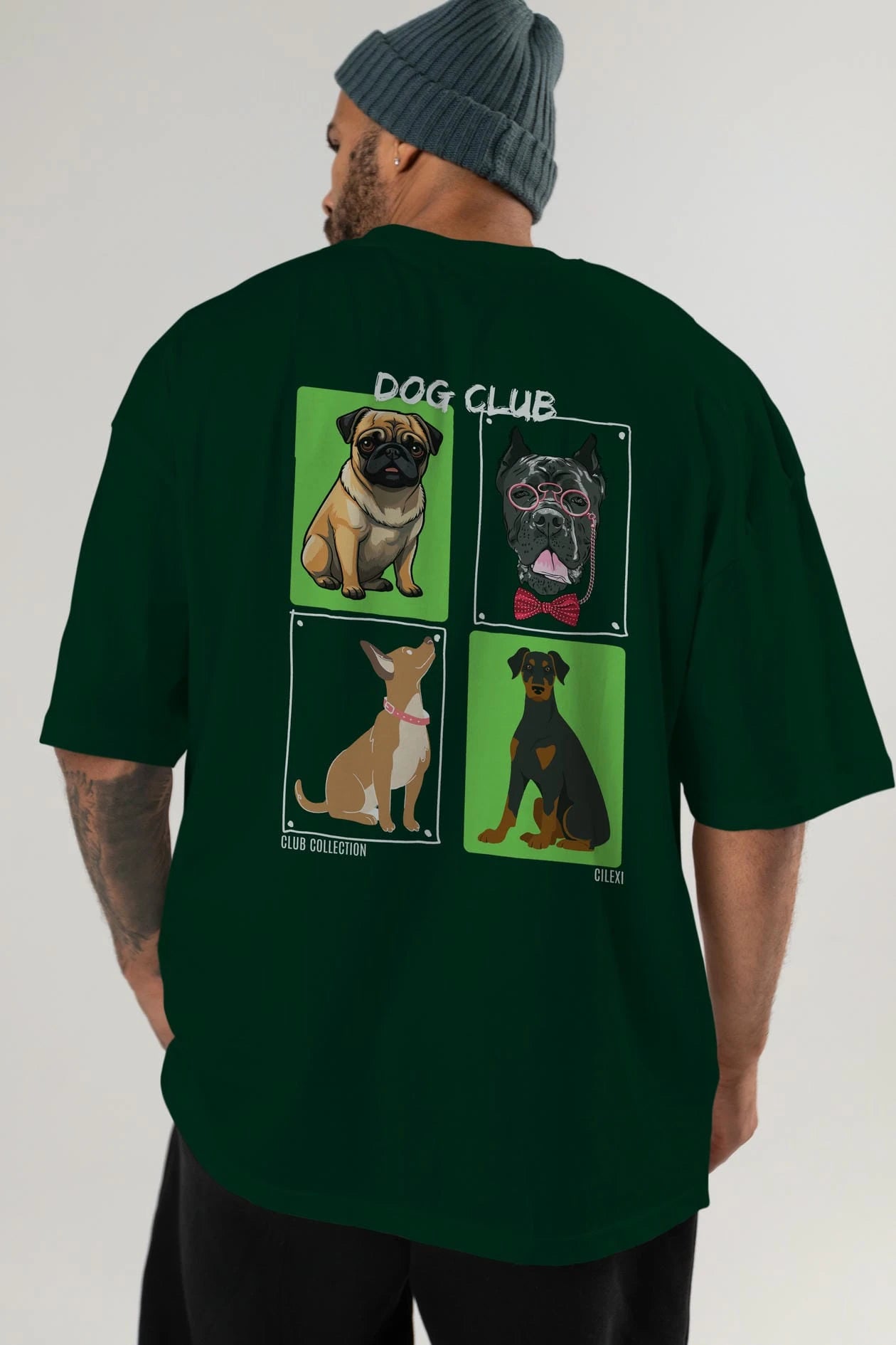 Dog Club Arka Baskılı Oversize t-shirt Erkek Kadın %100 Pamuk Bisiklet Yaka tişort