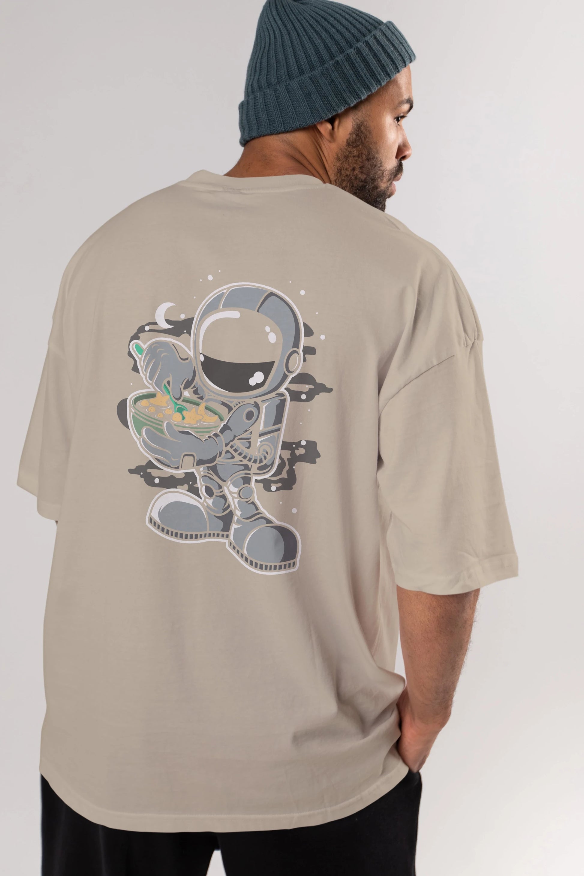 Astronaut Star Flakes Arka Baskılı Oversize t-shirt Erkek Kadın Unisex
