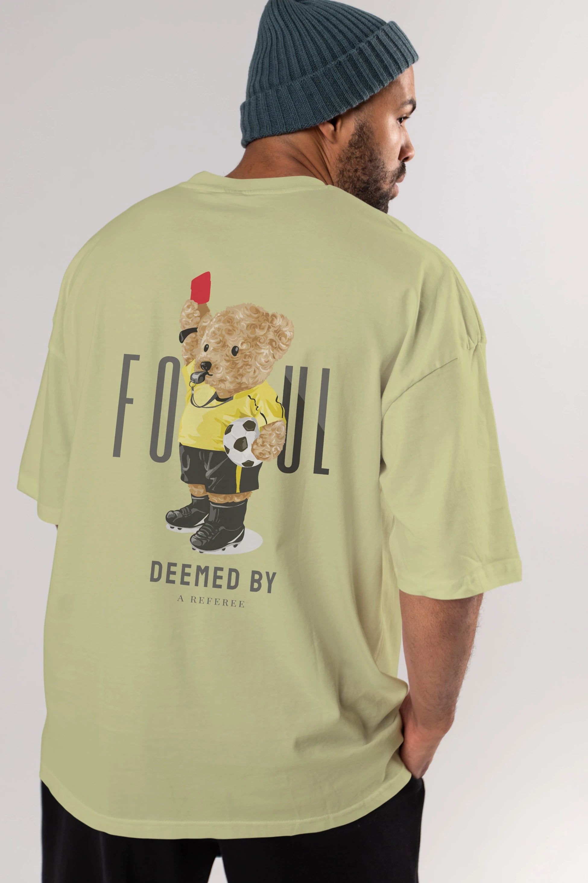 Teddy Bear Kırmızı Kart Arka Baskılı Oversize t-shirt Erkek Kadın Unisex %100 Pamuk