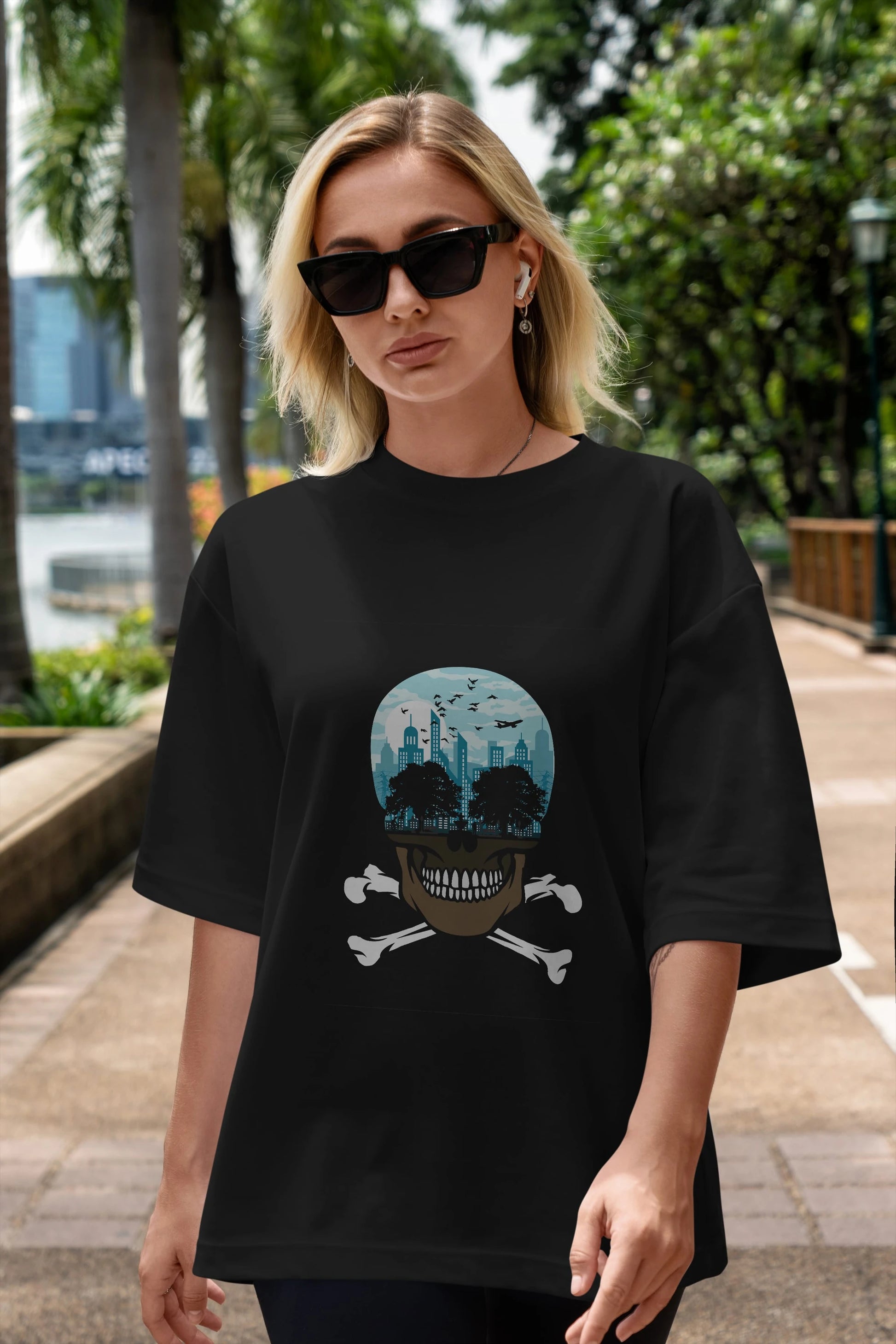 Death City Ön Baskılı Oversize t-shirt %100 pamuk Erkek Kadın Unisex