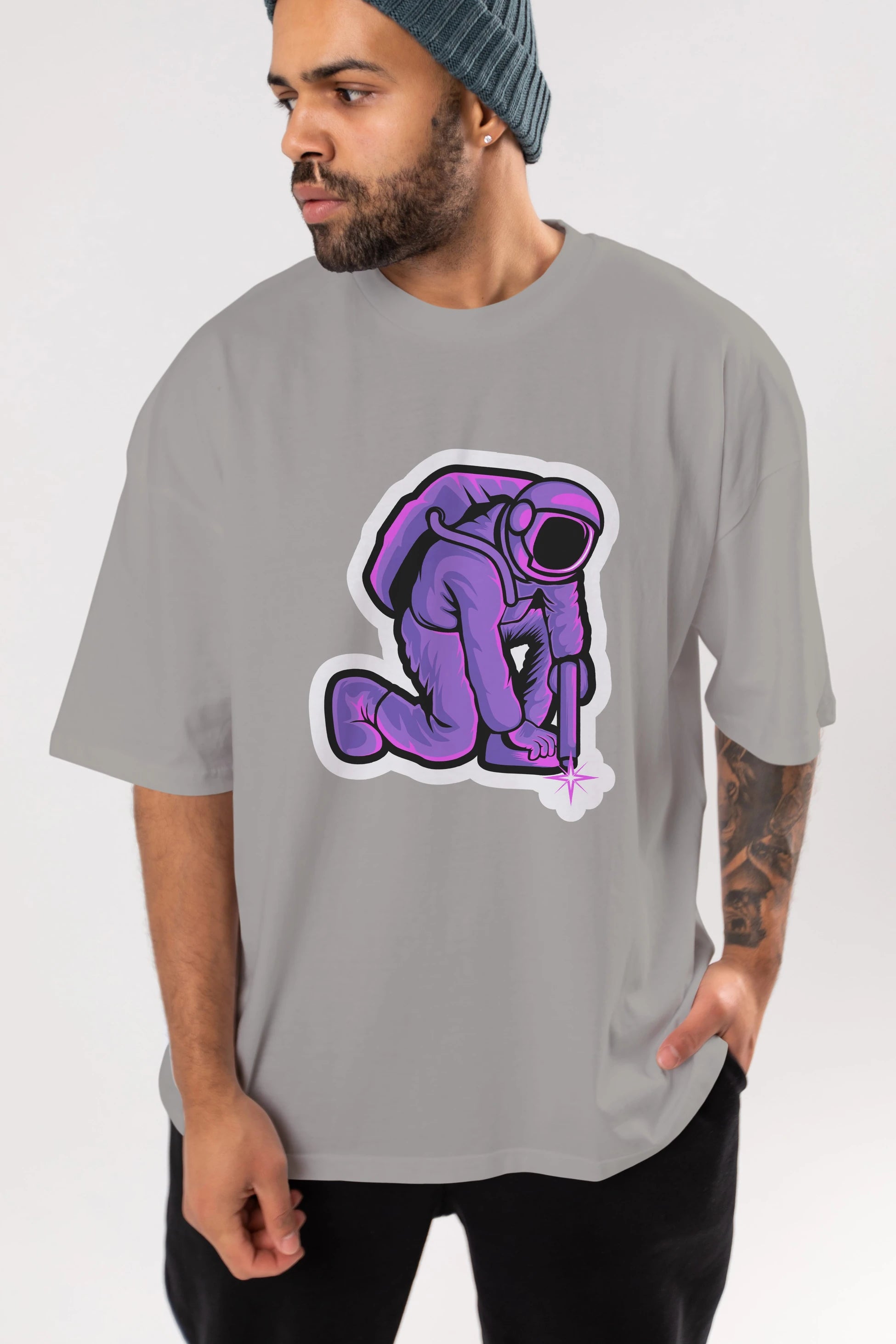 Welding in Space Sticker Ön Baskılı Oversize t-shirt Erkek Kadın Unisex