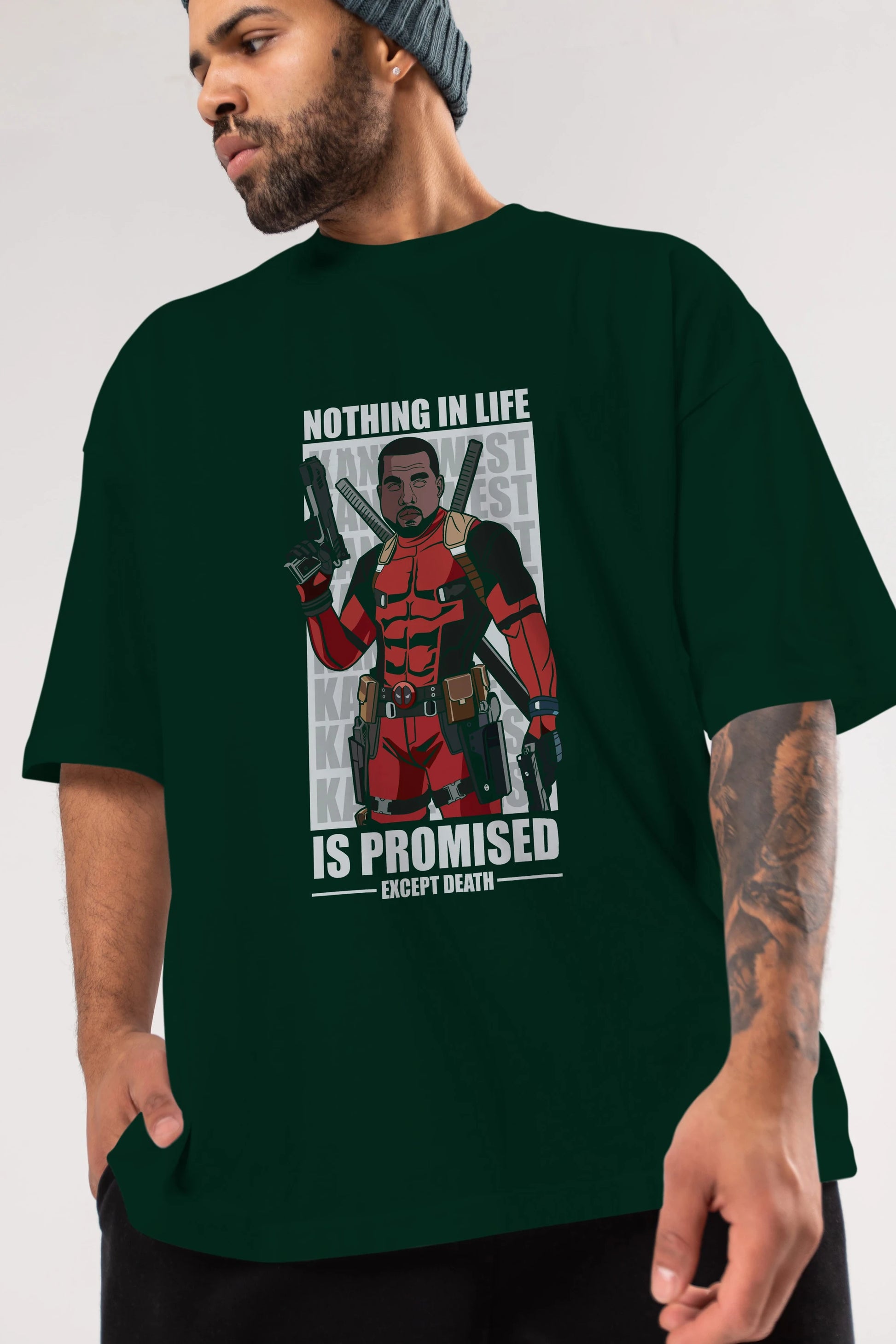 Kanye West Deadpool Ön Baskılı Oversize t-shirt Erkek Kadın Unisex %100 Pamuk tişort