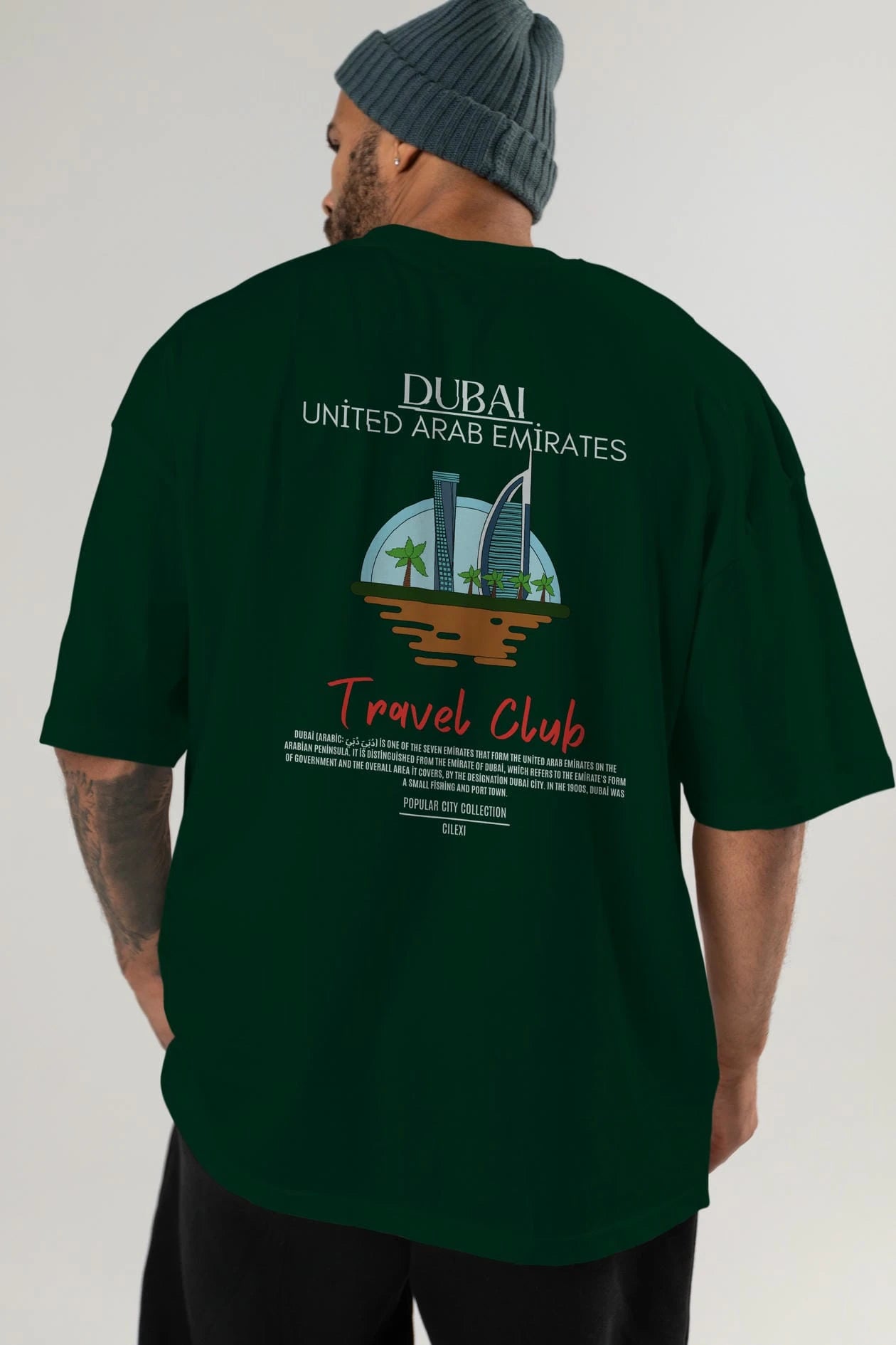 Dubai United Arab Emirates Arka Baskılı Oversize t-shirt Erkek Kadın Pamuk Bisiklet Yaka tişort