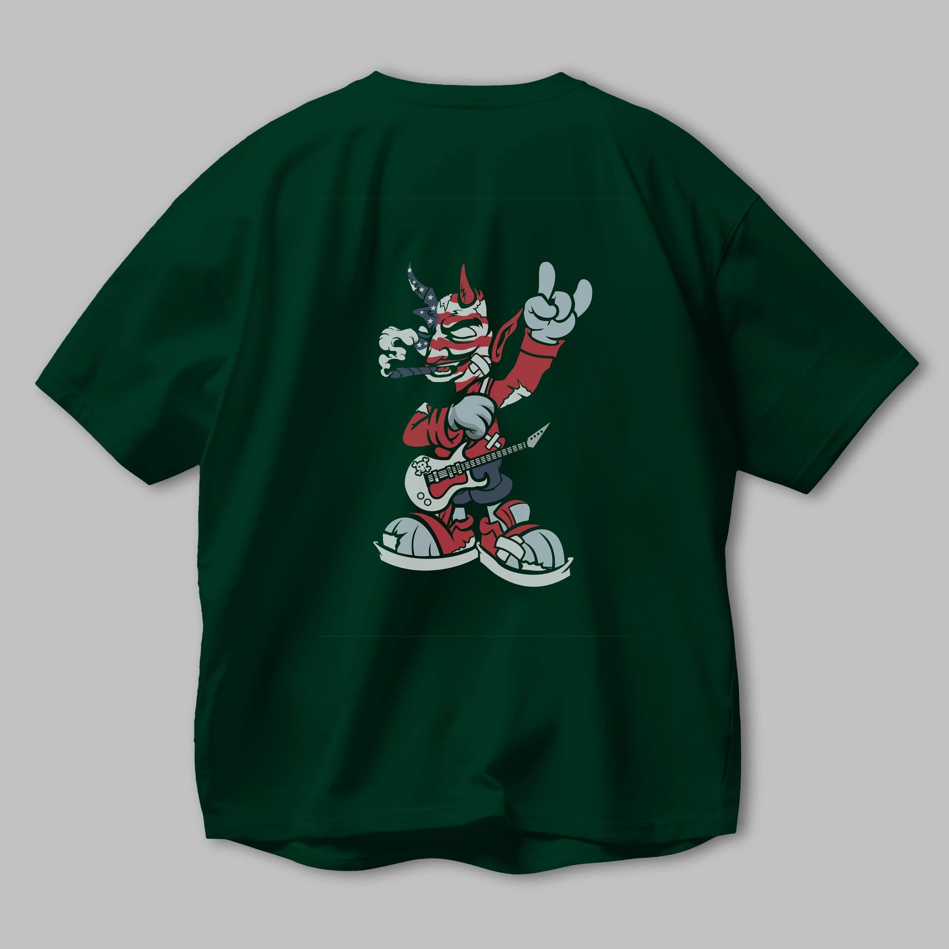 American Devil Rockstar Arka Baskılı Oversize t-shirt Erkek Kadın Unisex %100 Pamuk tişort