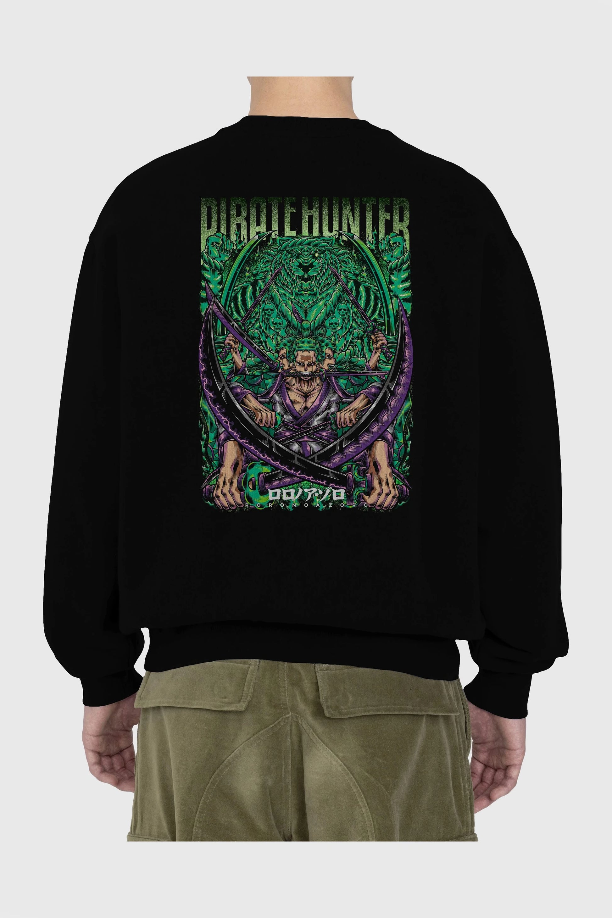 RORONOA ZORO 3 Anime Arka Baskılı Oversize Sweatshirt Erkek Kadın Unisex