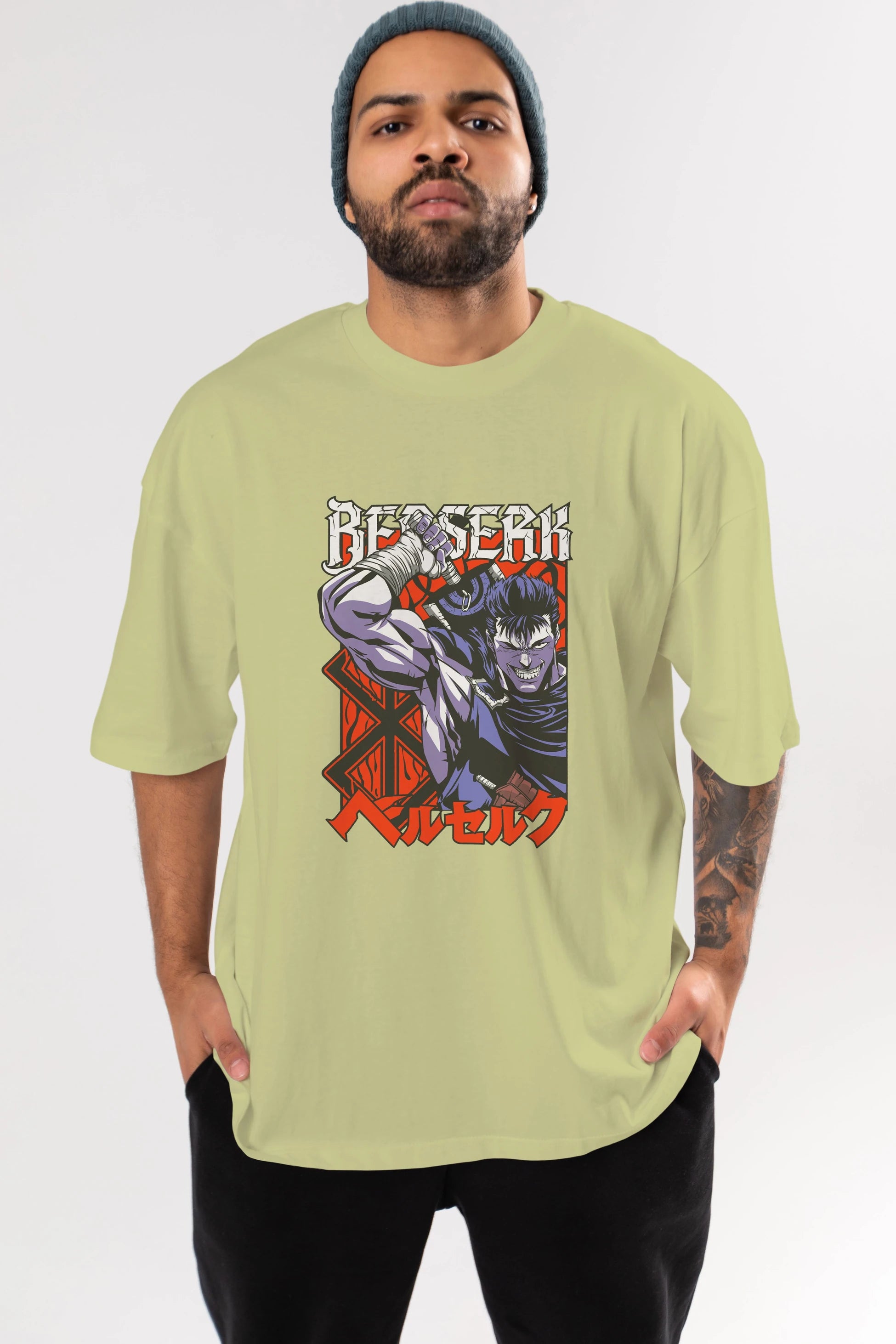 GUTS berserk Anime Ön Baskılı Oversize t-shirt %100 pamuk Erkek Kadın Unisex