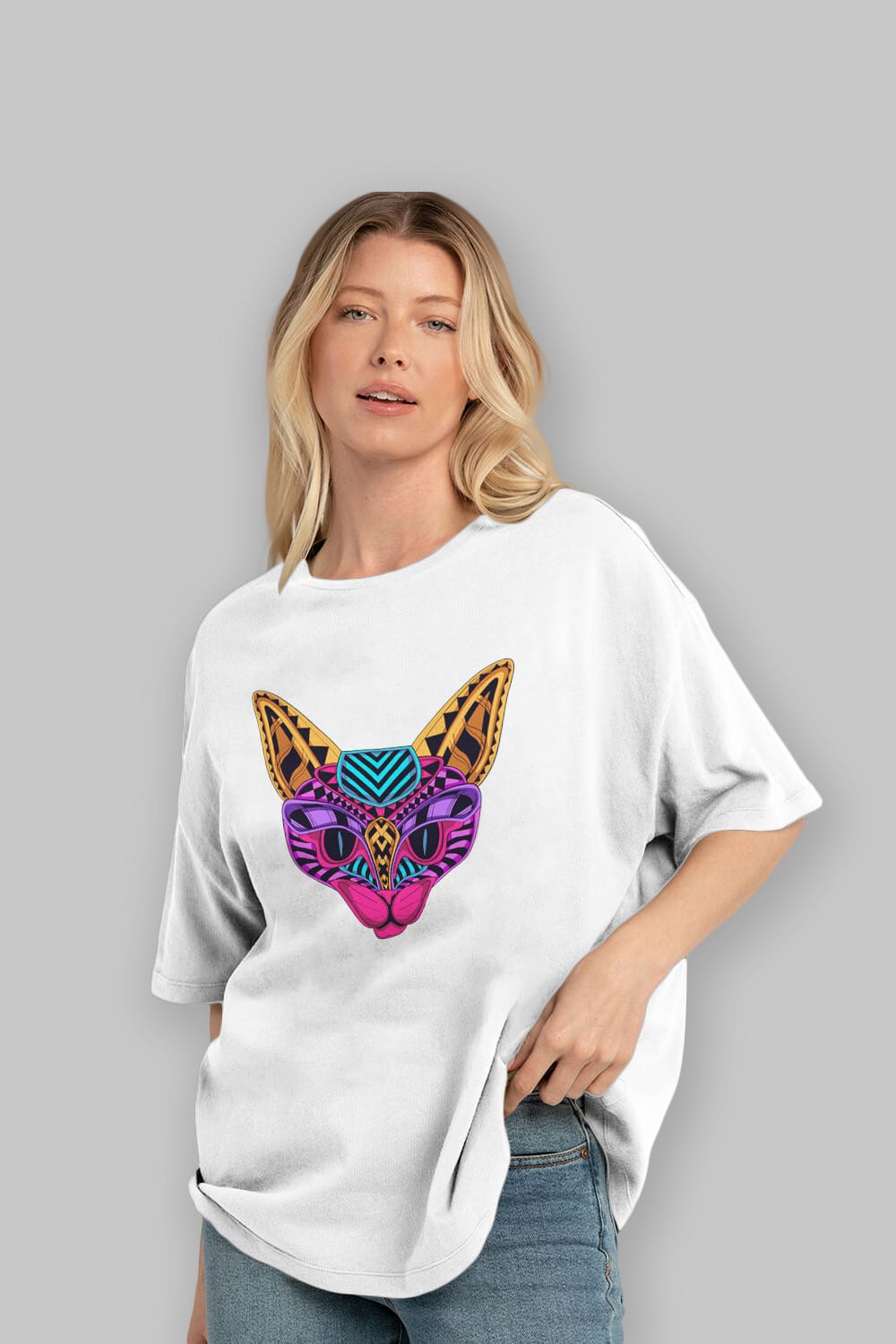 Black Neon Cat Ön Baskılı Oversize t-shirt Erkek Kadın Unisex