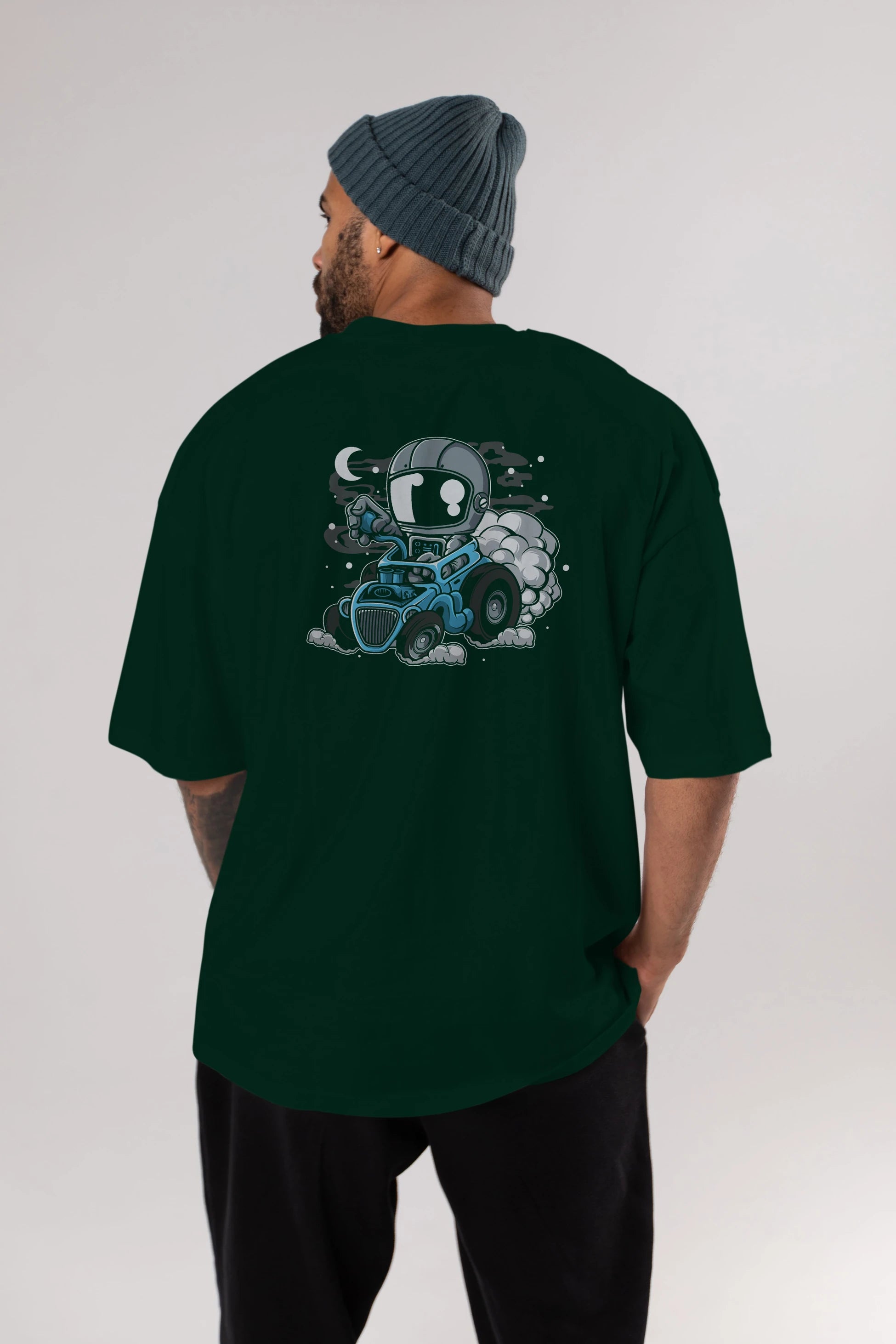 Astronaut Hotrod Arka Baskılı Oversize t-shirt Erkek Kadın Unisex
