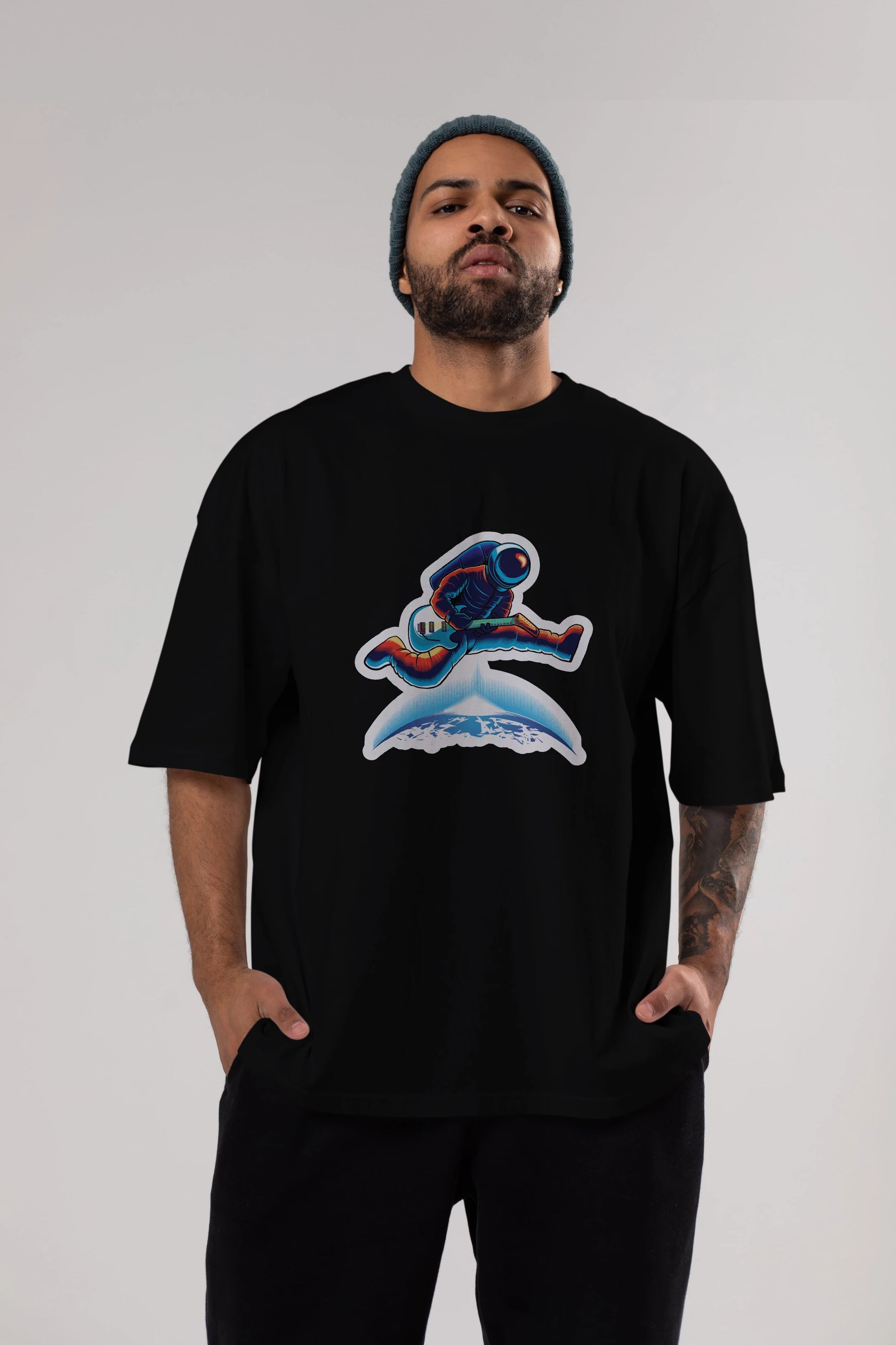 Astroguitar Sticker Ön Baskılı Oversize t-shirt Erkek Kadın Unisex