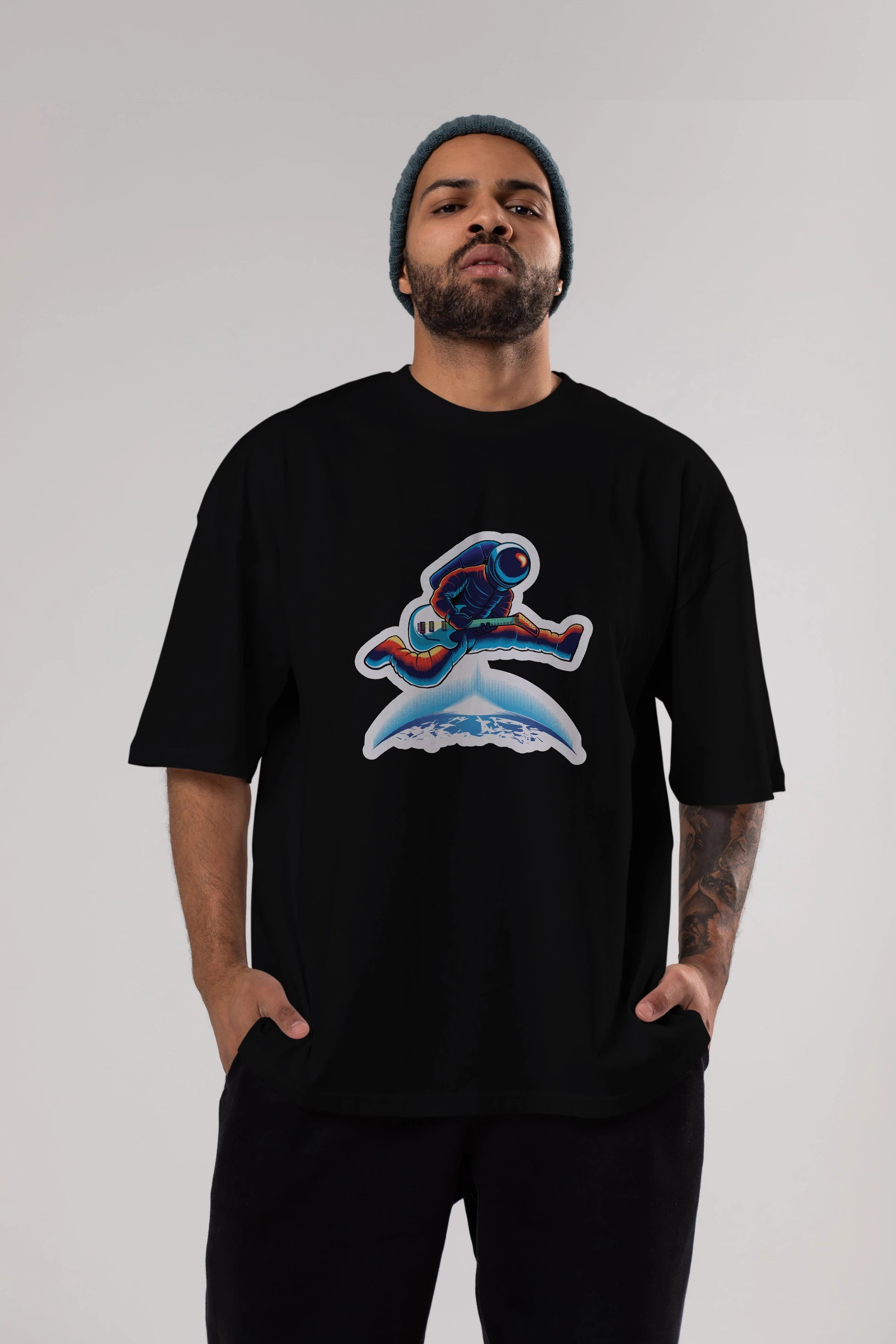 Astroguitar Sticker Ön Baskılı Oversize t-shirt Erkek Kadın Unisex