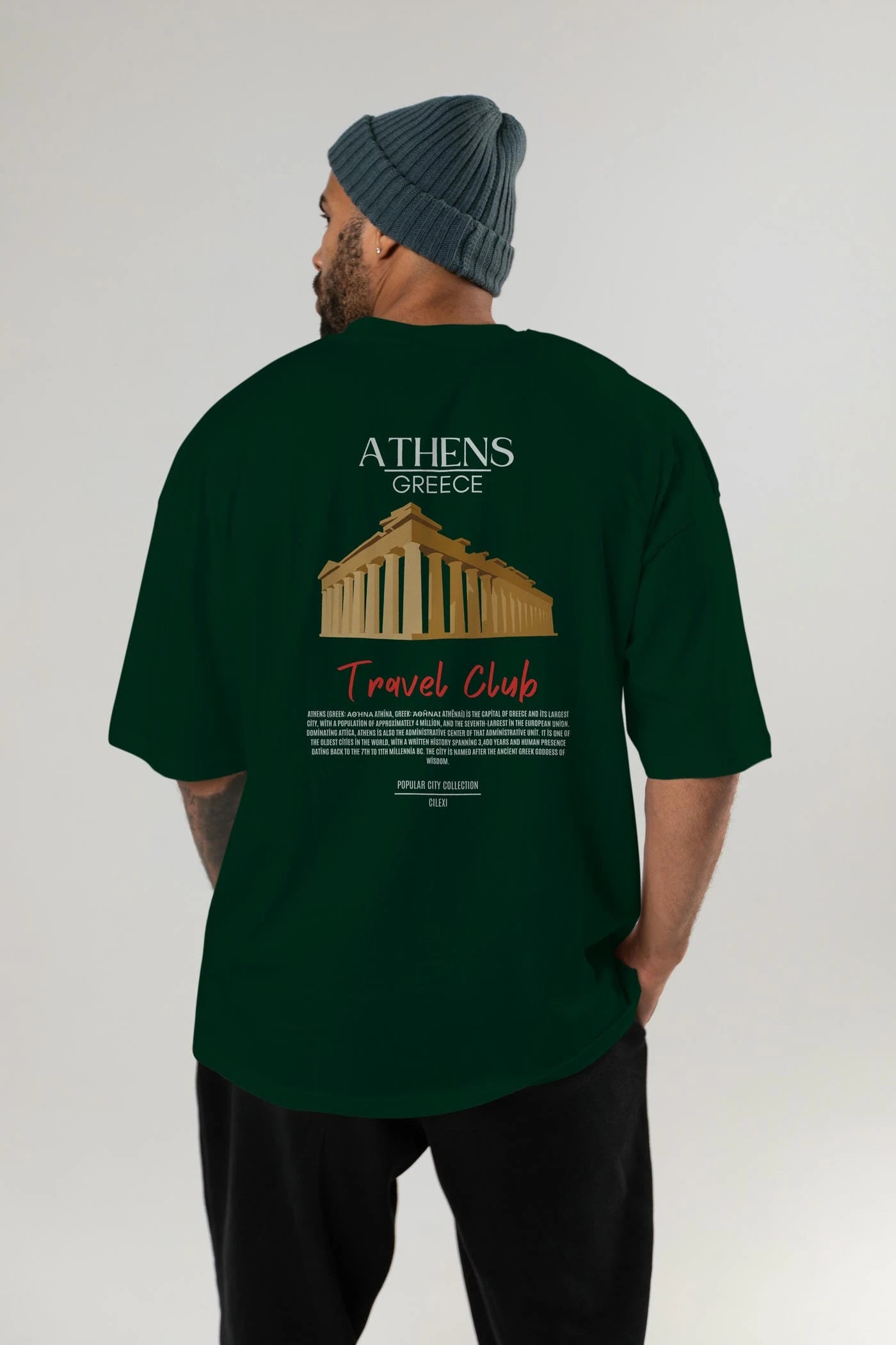 Athens Greece Arka Baskılı Oversize t-shirt Erkek Kadın Pamuk Bisiklet Yaka tişort