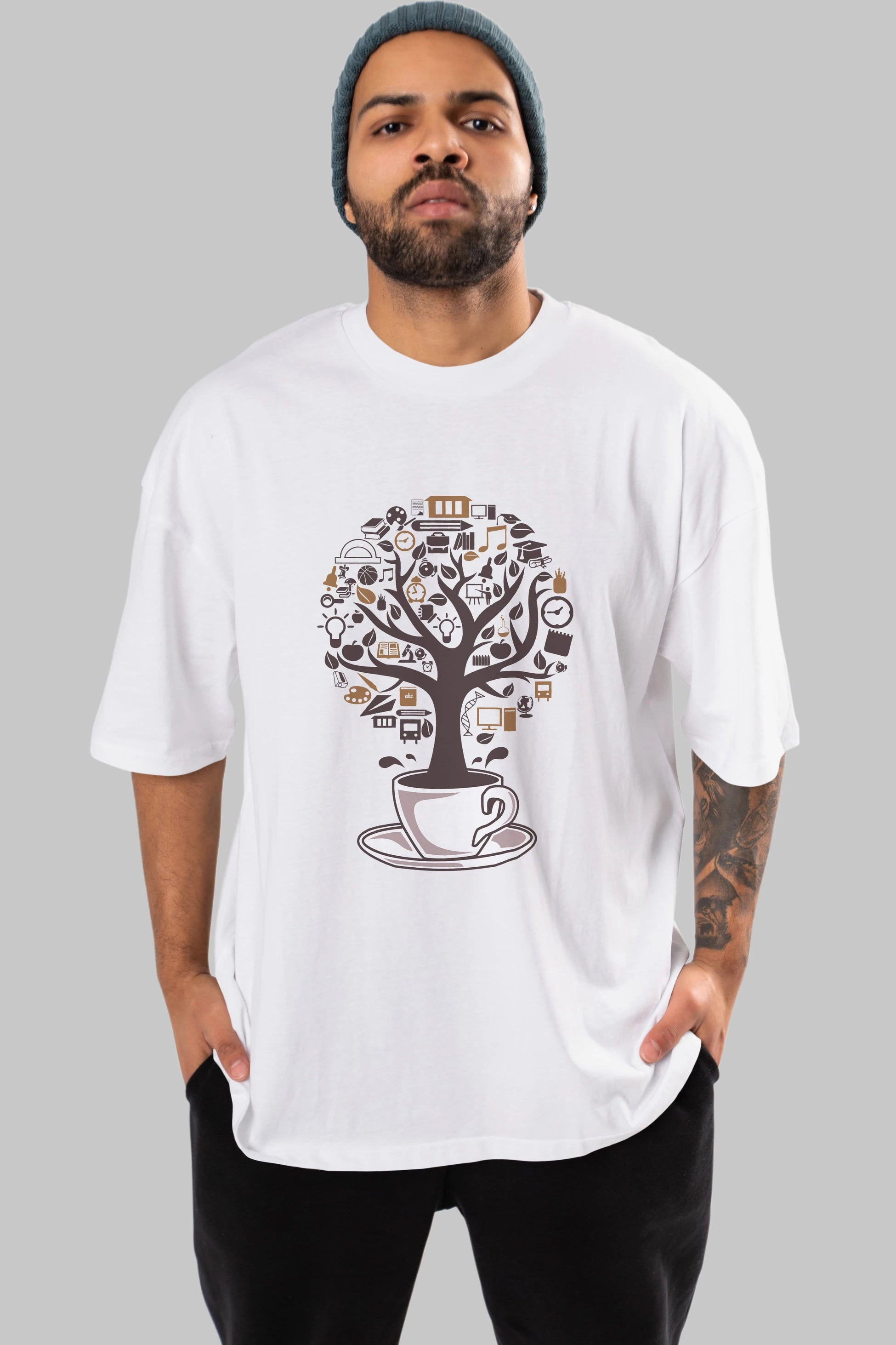 Coffee Tree Ön Baskılı Oversize t-shirt %100 pamuk Erkek Kadın Unisex