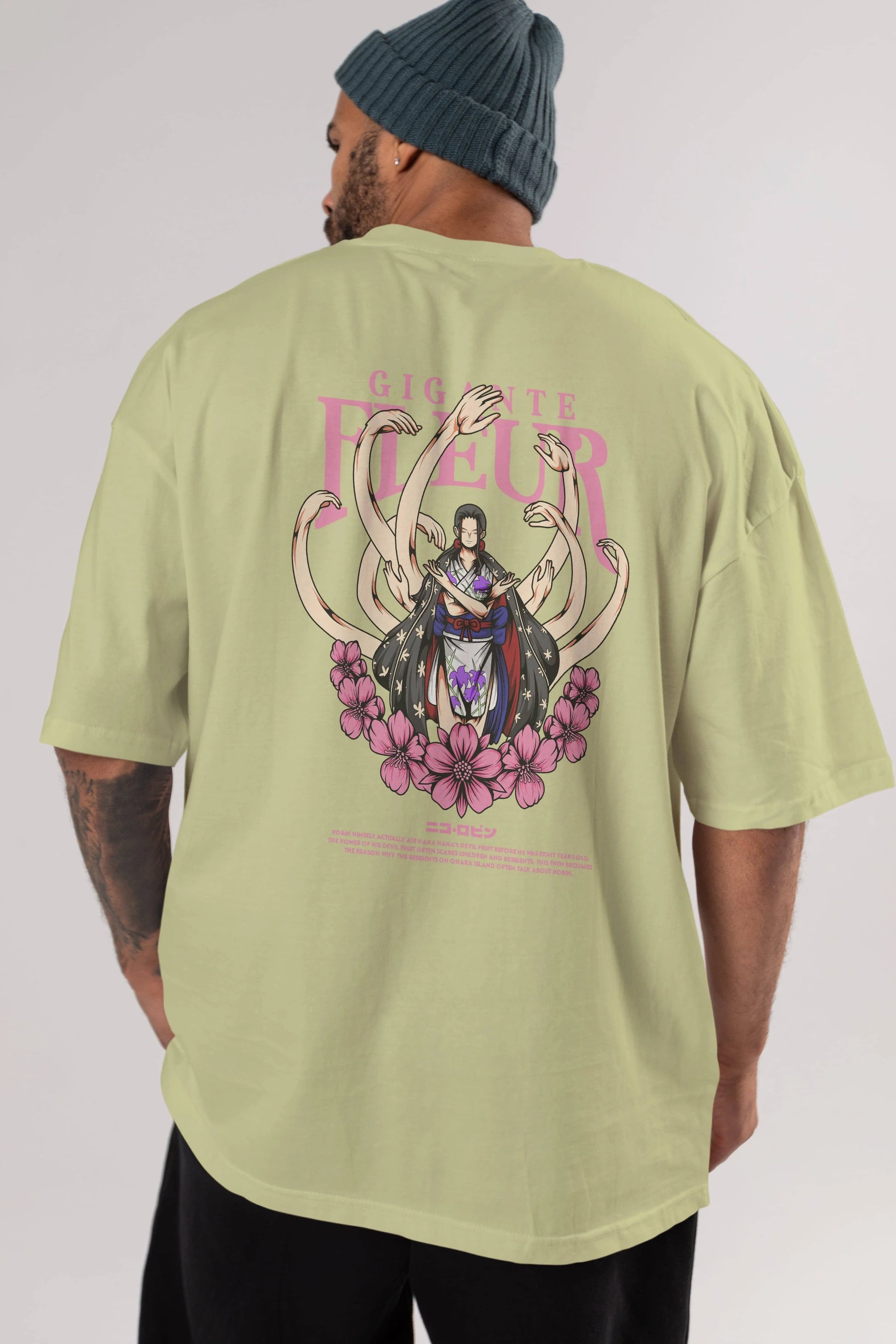 Gigante Fleur Anime Arka Baskılı Oversize t-shirt Erkek Kadın Unisex