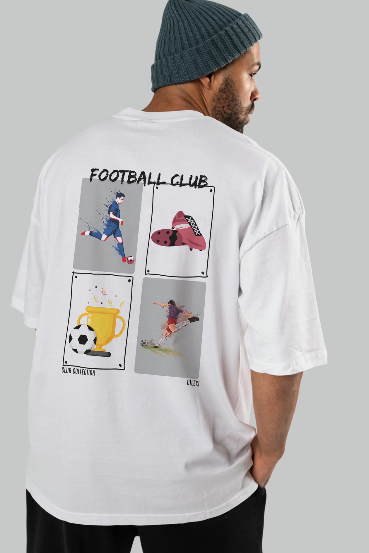 Football Club Arka Baskılı Oversize t-shirt Erkek Kadın %100 Pamuk Bisiklet Yaka tişort