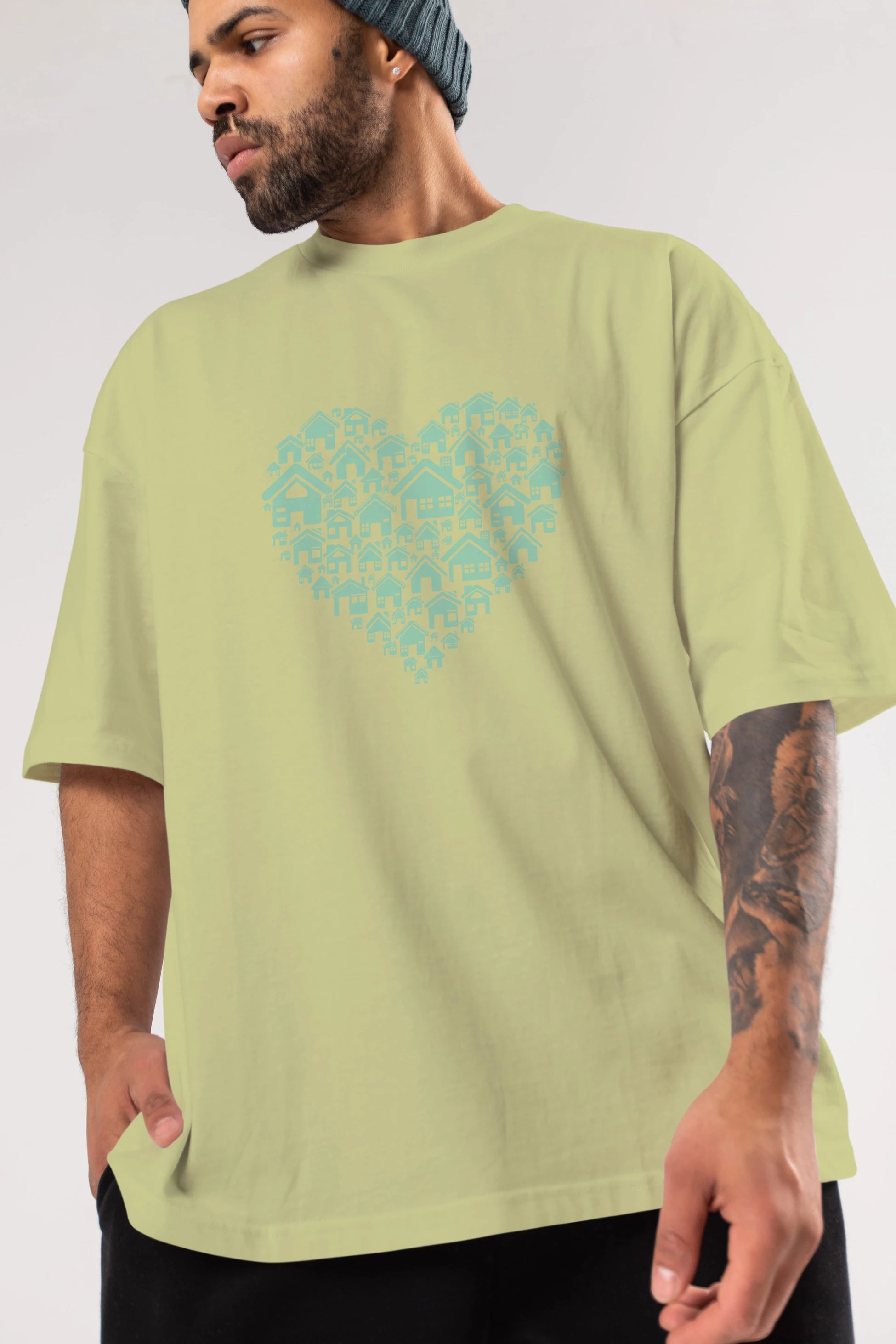 Home Heart Ön Baskılı Oversize t-shirt %100 pamuk Erkek Kadın Unisex