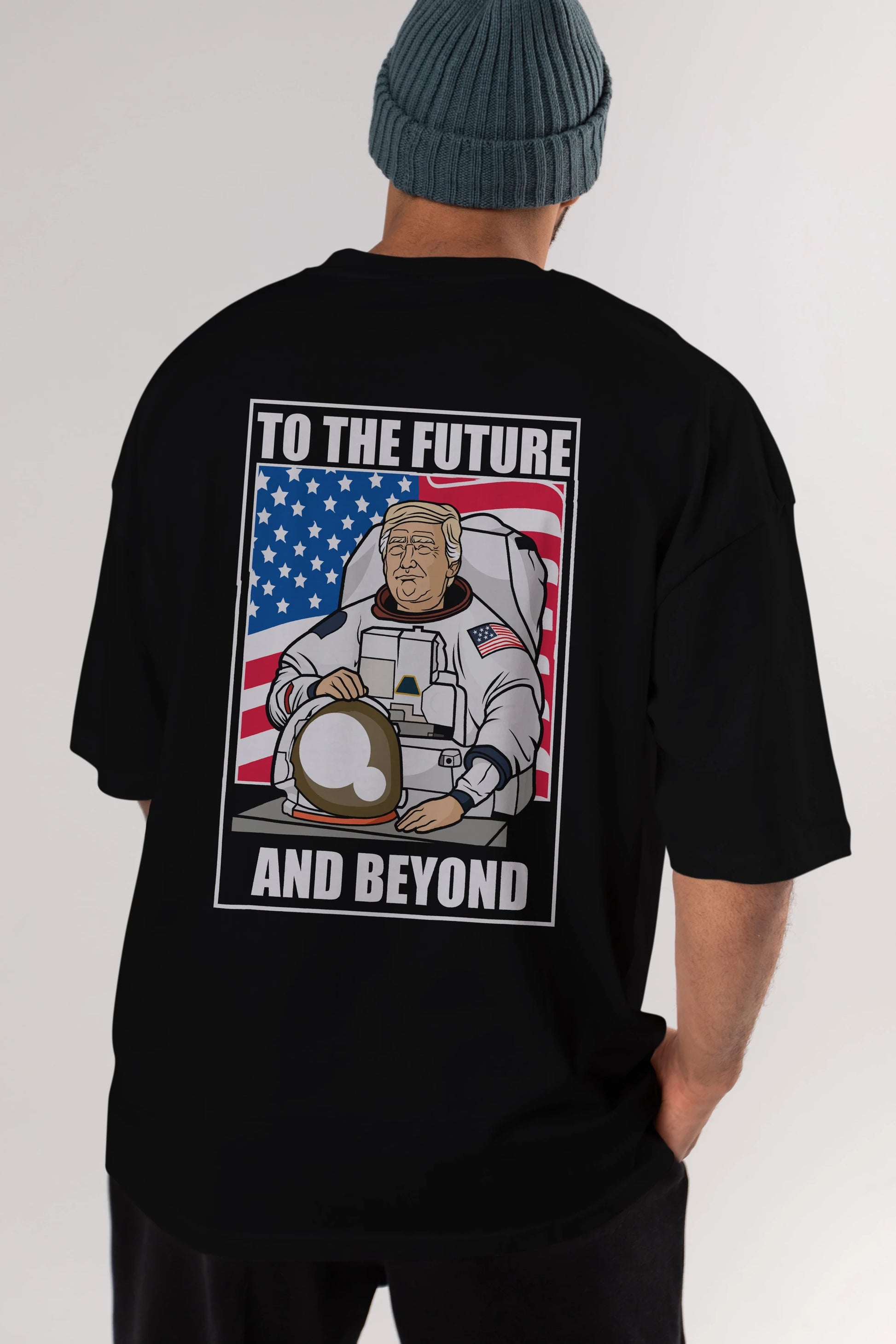 Trumpstronaut Arka Baskılı Oversize t-shirt Erkek Kadın Unisex %100 Pamuk tişort
