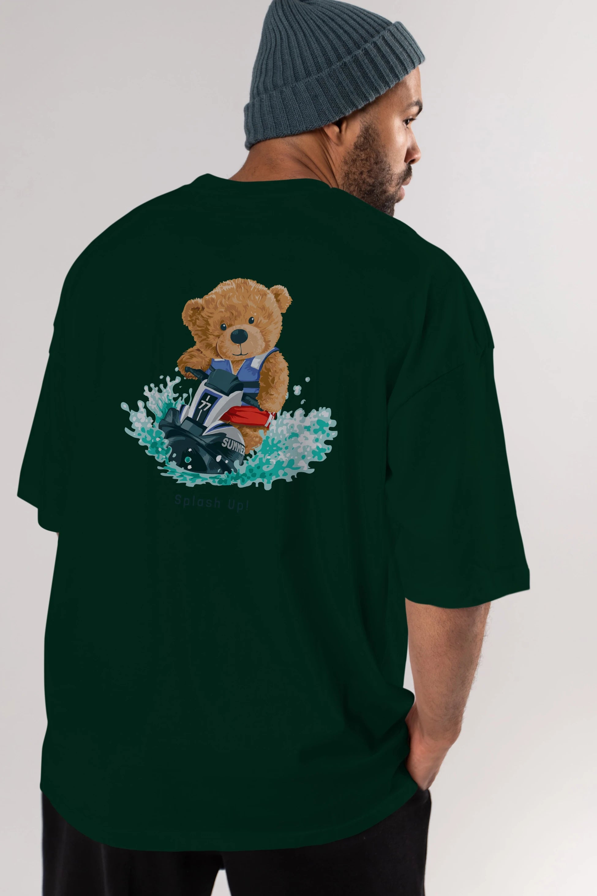 Teddy Bear Splash Up Arka Baskılı Oversize t-shirt Erkek Kadın Unisex %100 Pamuk